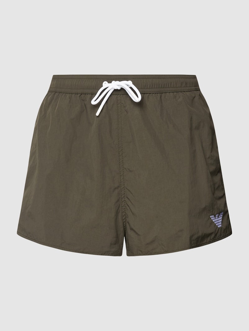 Badehose mit Label-Stitching Modell 'Basic' in dunkelgrau