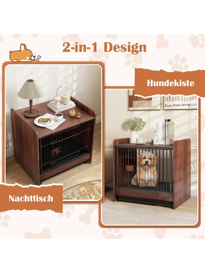 COSTWAY 2 in 1 Hundekäfig Nachttisch in Braun günstig kaufen onesize
