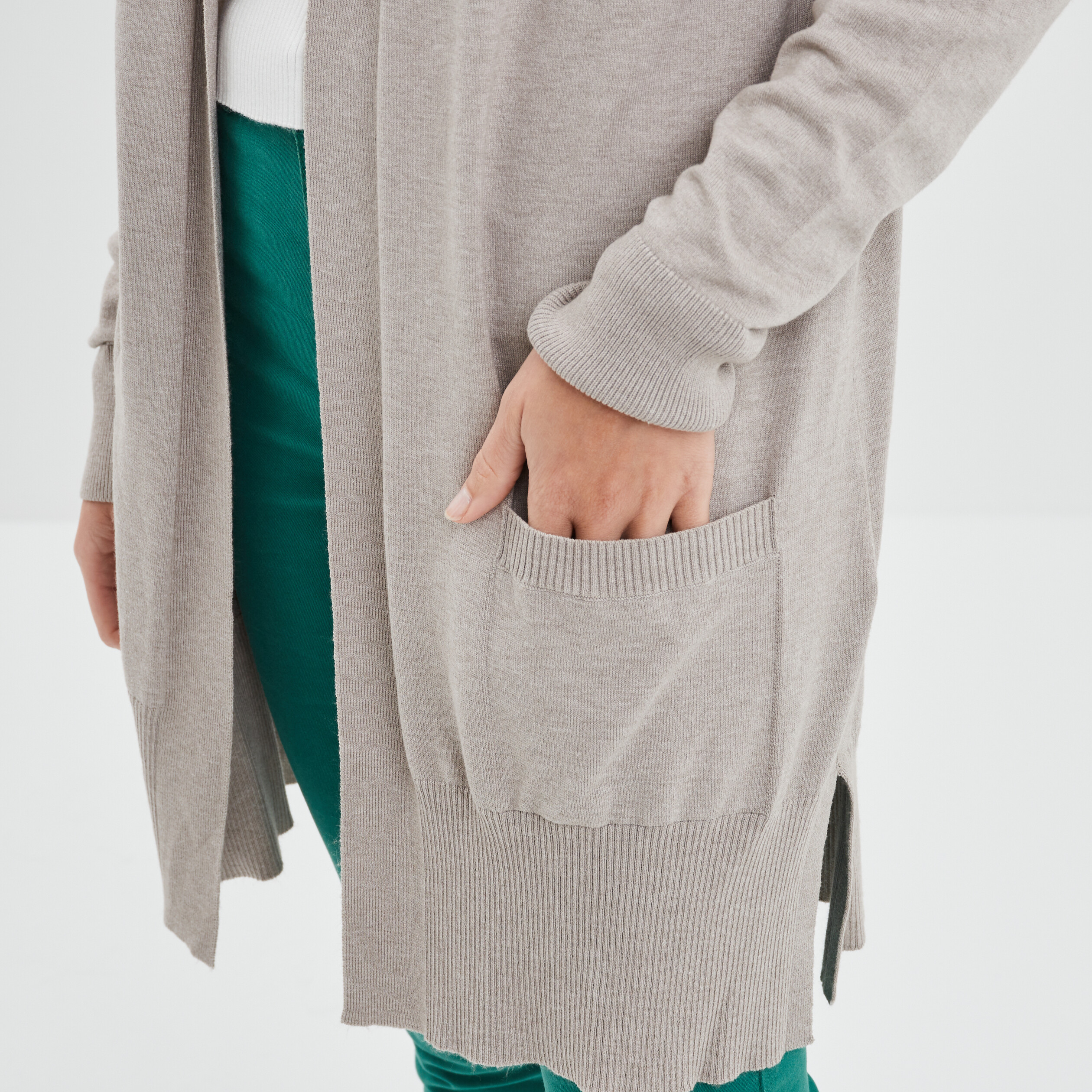 Gilet mi-long manches longues beige femme | La Halle