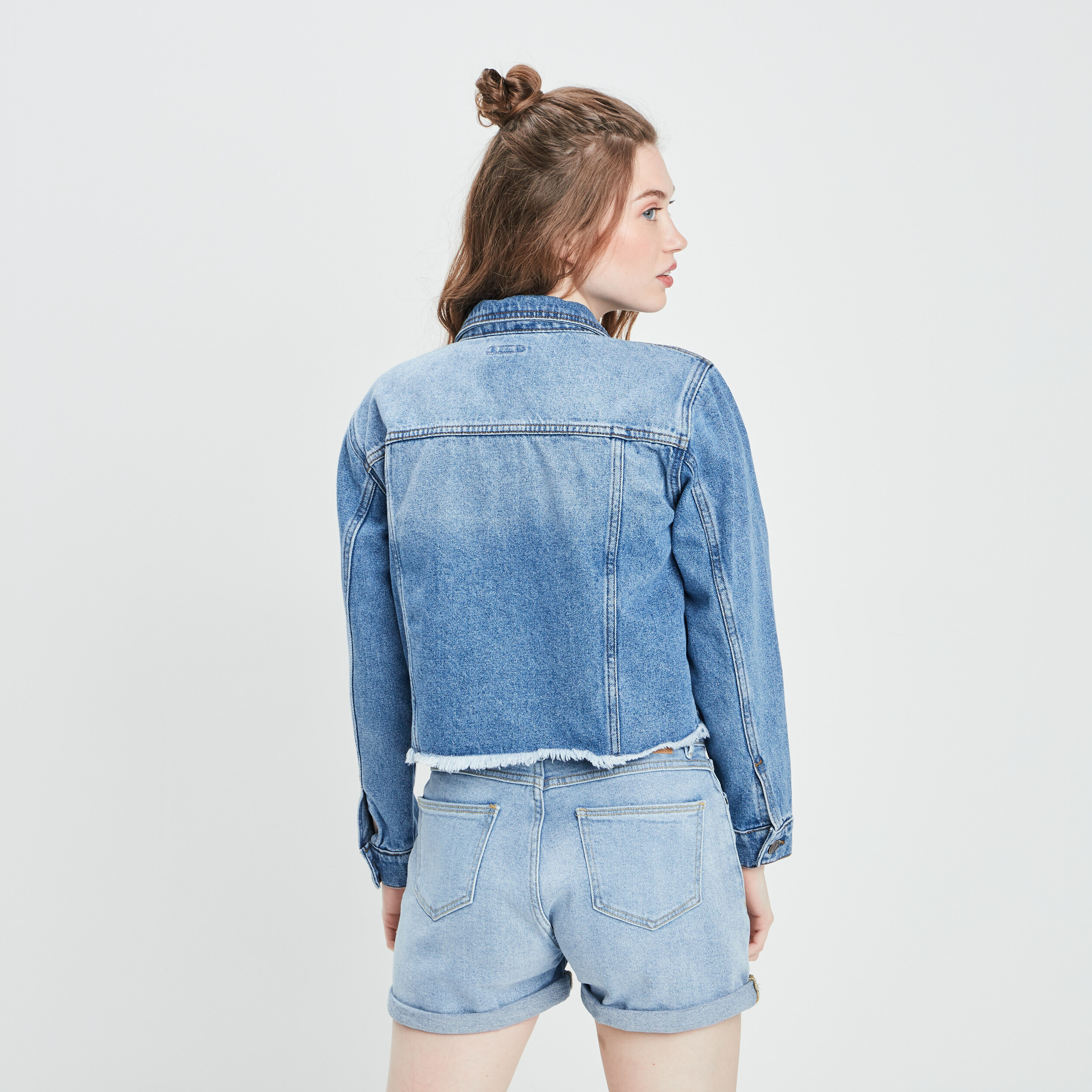 Veste droite en jean denim double stone femme | La Halle