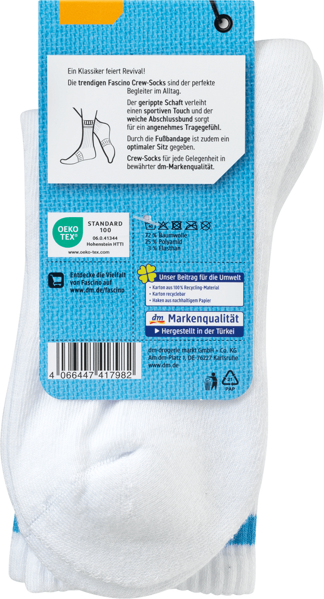 Crew Socken mit Ringeln, weiß & apricot, Gr. 35-38, 1 St