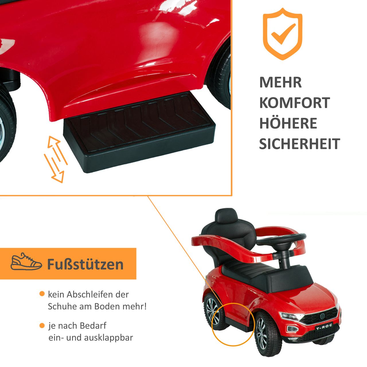 Lemodo VW Rutschauto mit Schiebestange, Rutschfahrzeug ab 1 Jahr, rot