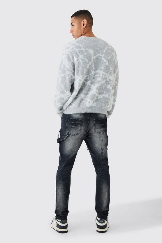Kastiger Strickpullover mit abstraktem Print