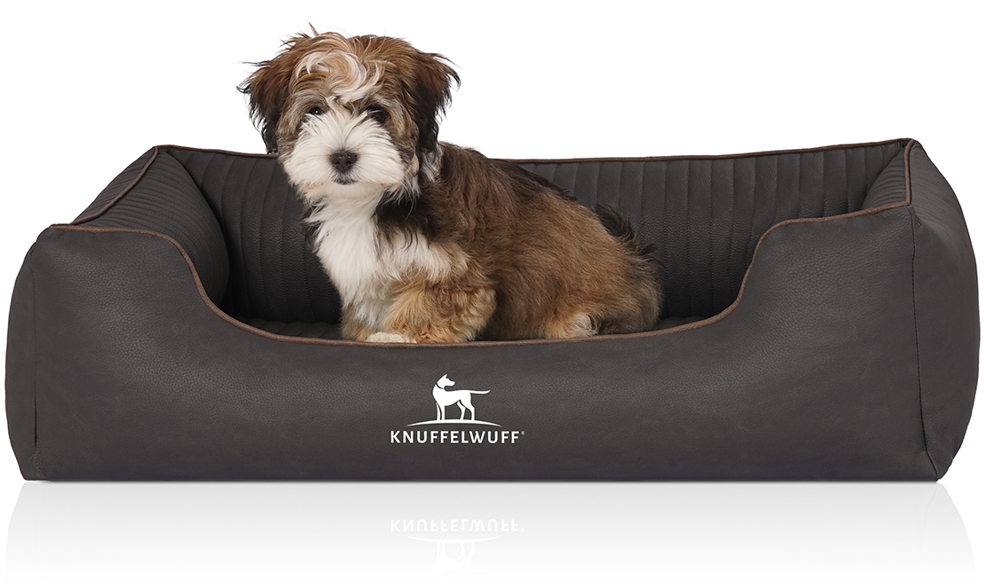 Knuffelwuff Hundebetten Knuffelwuff Orthopädisches Hundebett Columbia aus laser-gestepptem Kunstleder schwarz M-L
