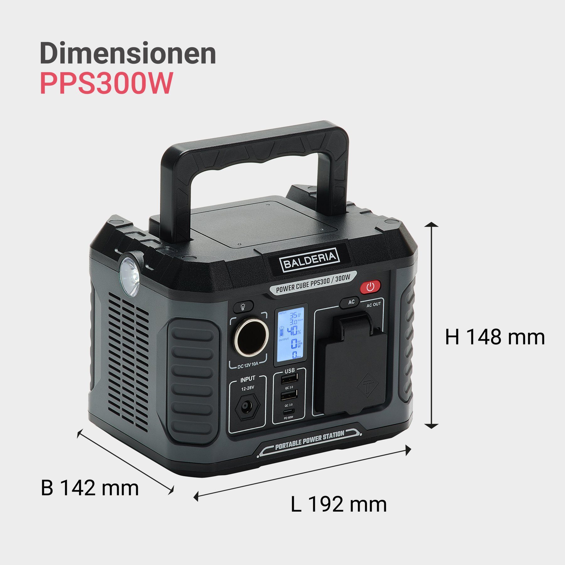Balderia Stromgenerator Power-Set, Powerstation 300W + faltbares Solarmodul 60W