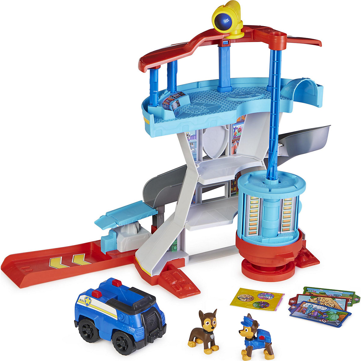 PAW Patrol. 10. Jubiläum, Lookout Tower, Hauptquartier Spielset mit 1 Chase Basis Fahrzeug, 2 Chase Figuren und Zubehör, geeignet für Kinder ab 3 Jahren