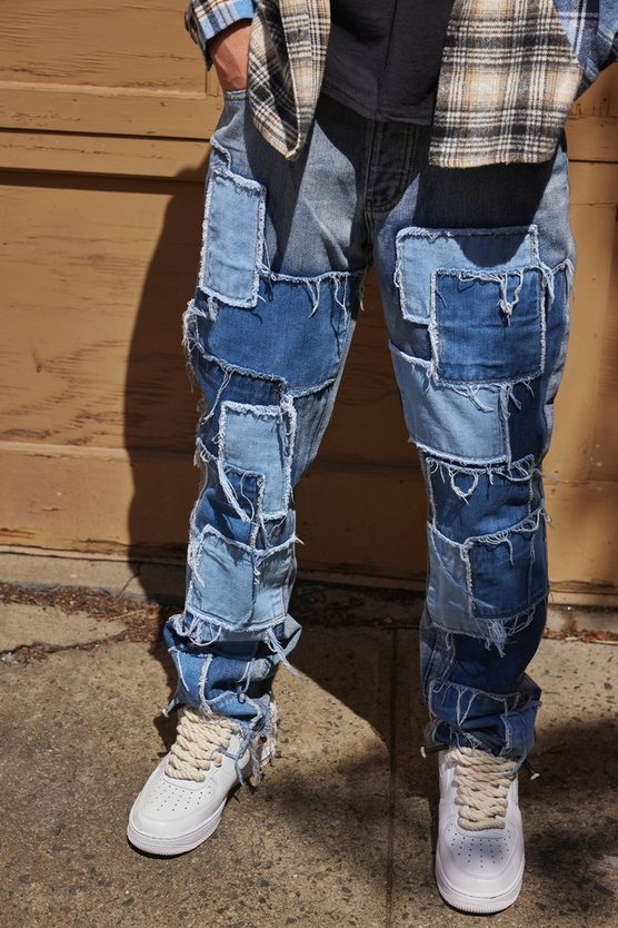 Patchwork-Jeans mit geradem Bein