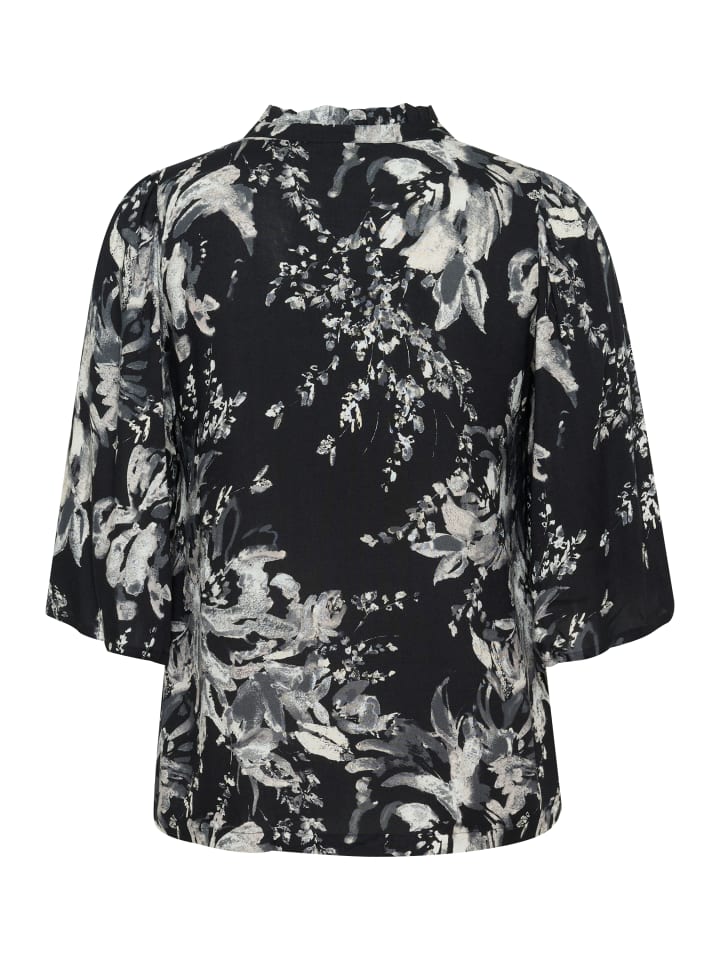 KAFFE curve Kurzarm-Bluse KCmona in Black/White Painted Flower günstig kaufen