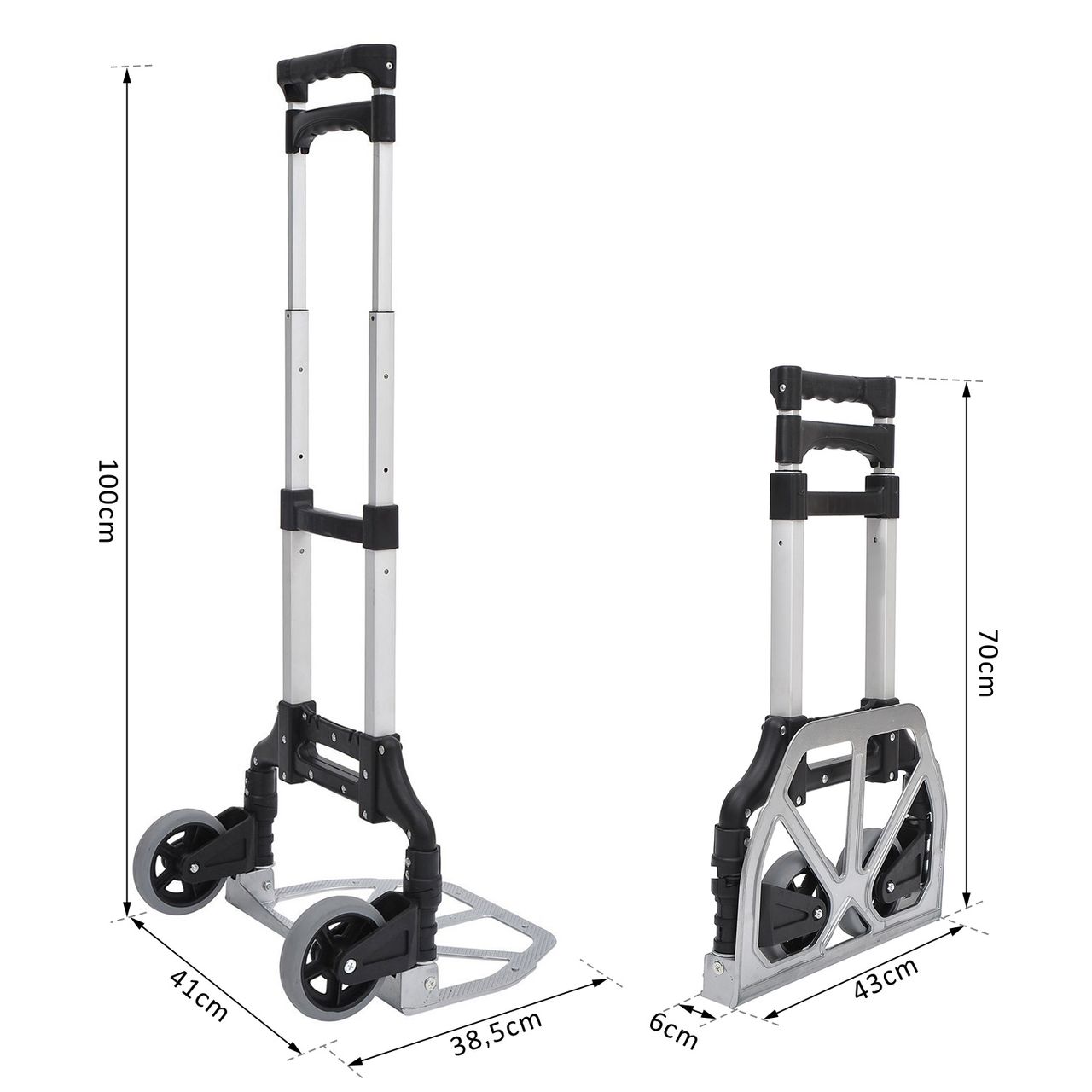 HOMCOM Alu Handkarre Transportkarre Sackkarre Stapelkarre 70kg klappbar