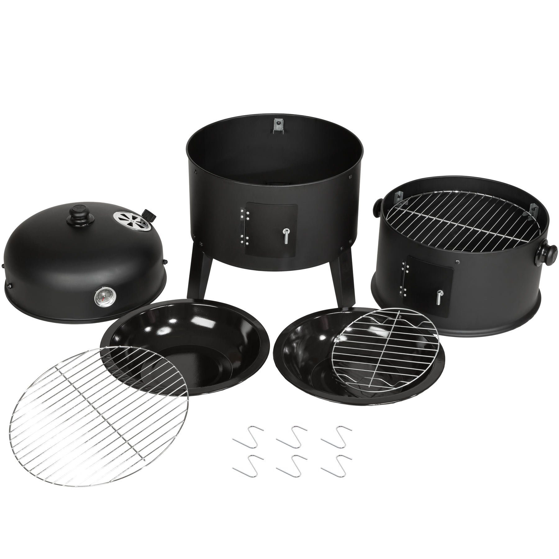 tectake Holzkohlegrill Holzkohlegrill Räuchertonne 3 in 1