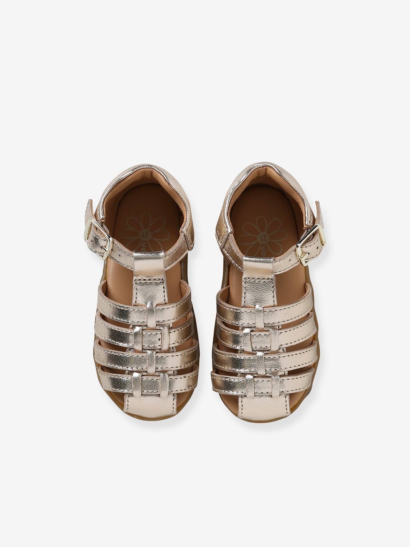 Sandales en cuir bébé fille bout fermé or