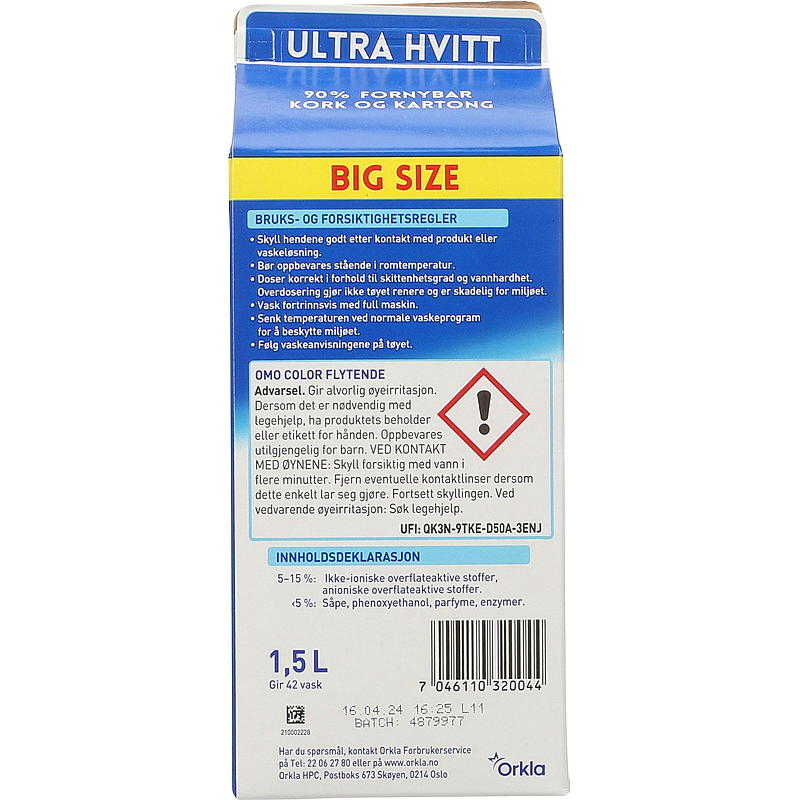 Omo Omo Ultra Hvitt 1,5 l kartong