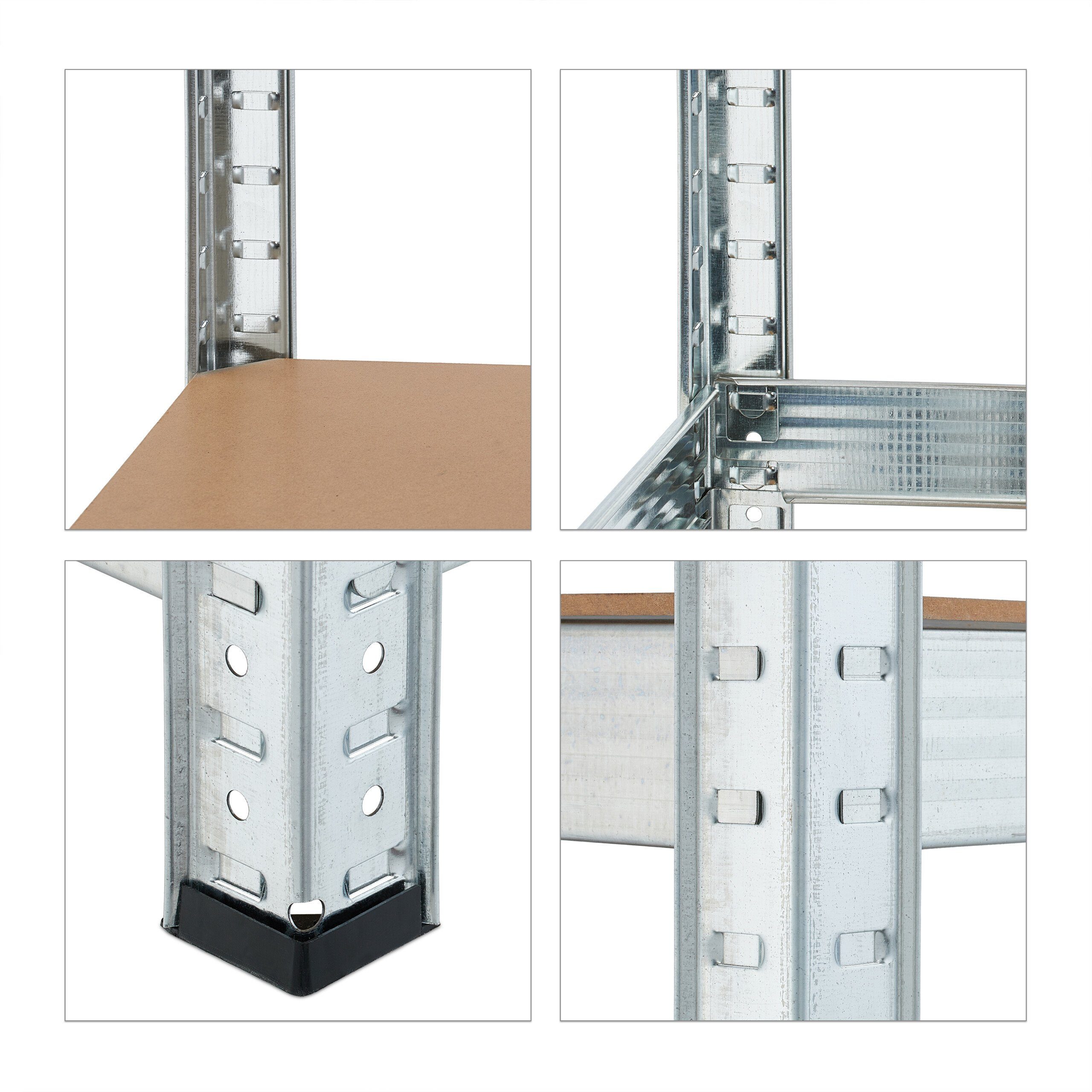 relaxdays Schwerlastregal Verzinktes Schwerlastregal mit 4 Ebenen