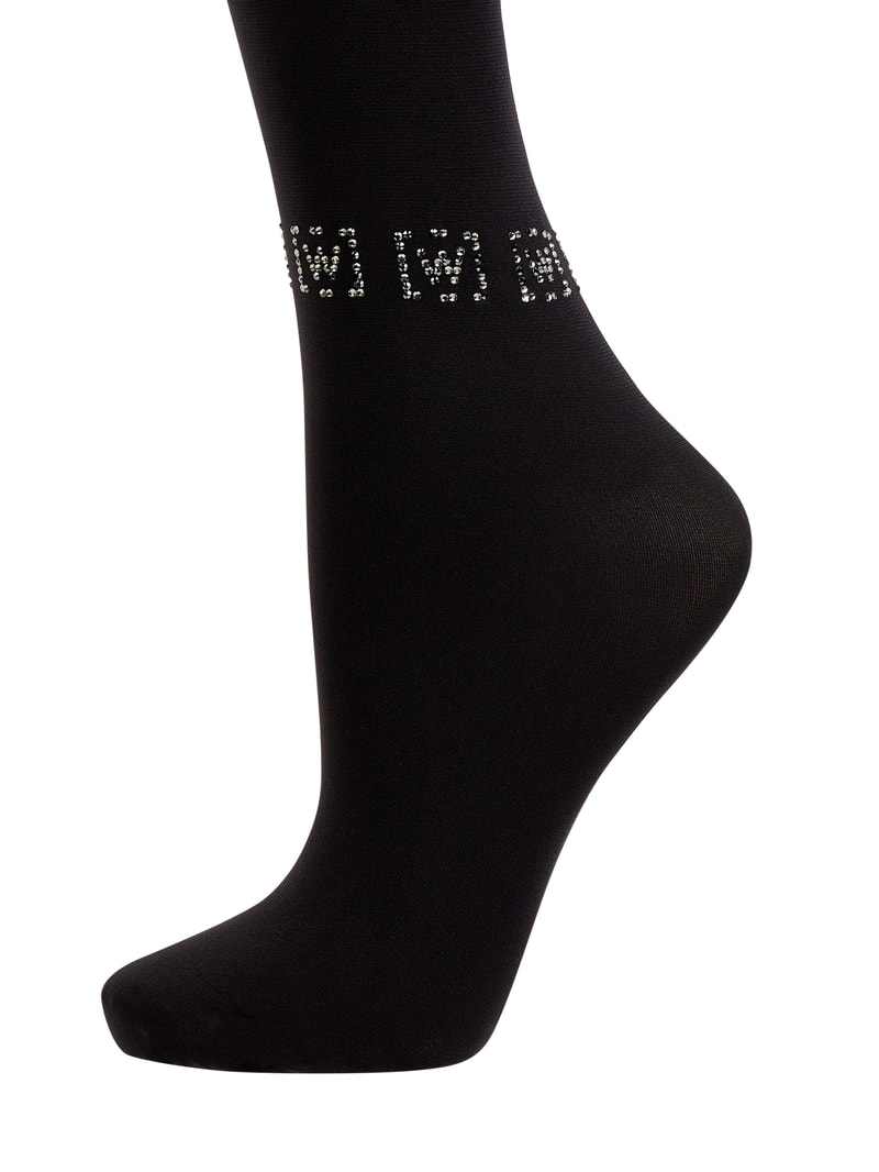 Strumpfhose mit Swarovski®-Kristallen Modell 'Logo Sparkle' - 66 DEN in schwarz