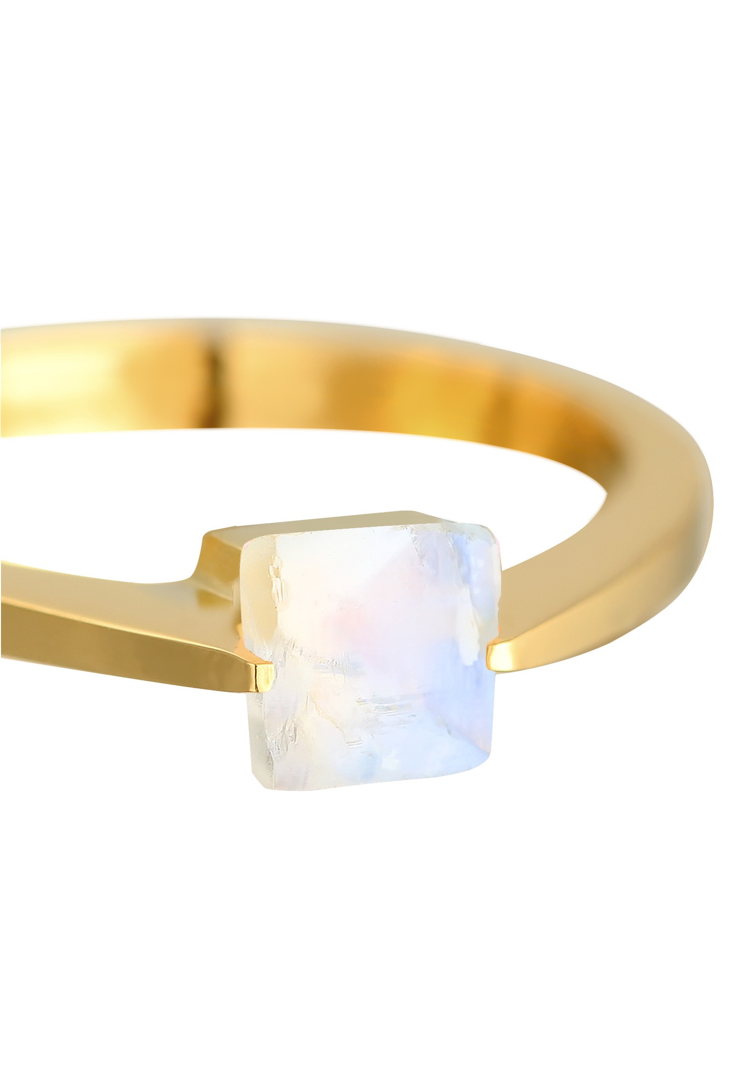 Anello da donna Elli PREMIUM, solitario quadrilatero con pietra di luna in argento sterling 925 placcato oro