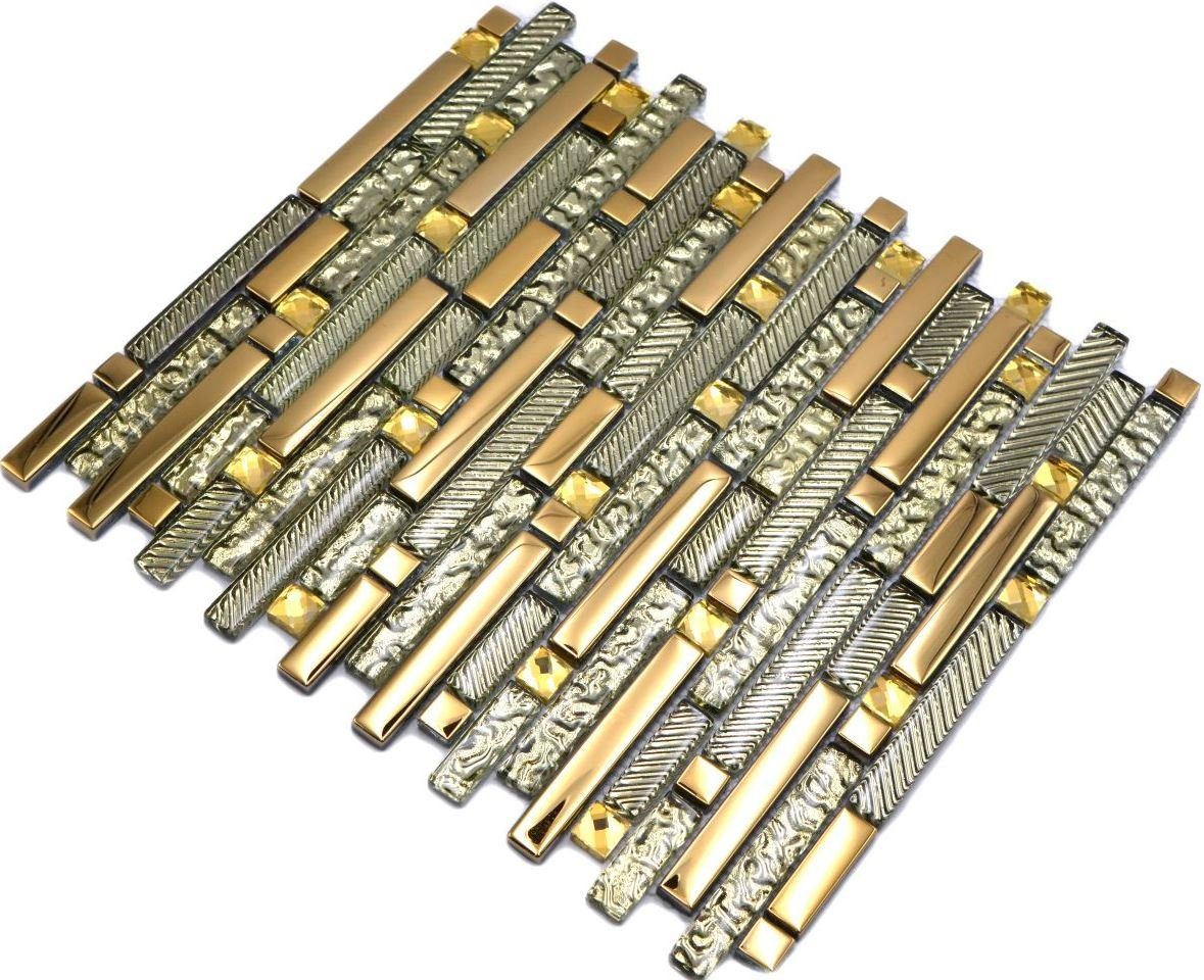 Mosani Mosaikfliesen Glasmosaik Crystal Mosaikfliesen mix gold glänzend / 10 Matten