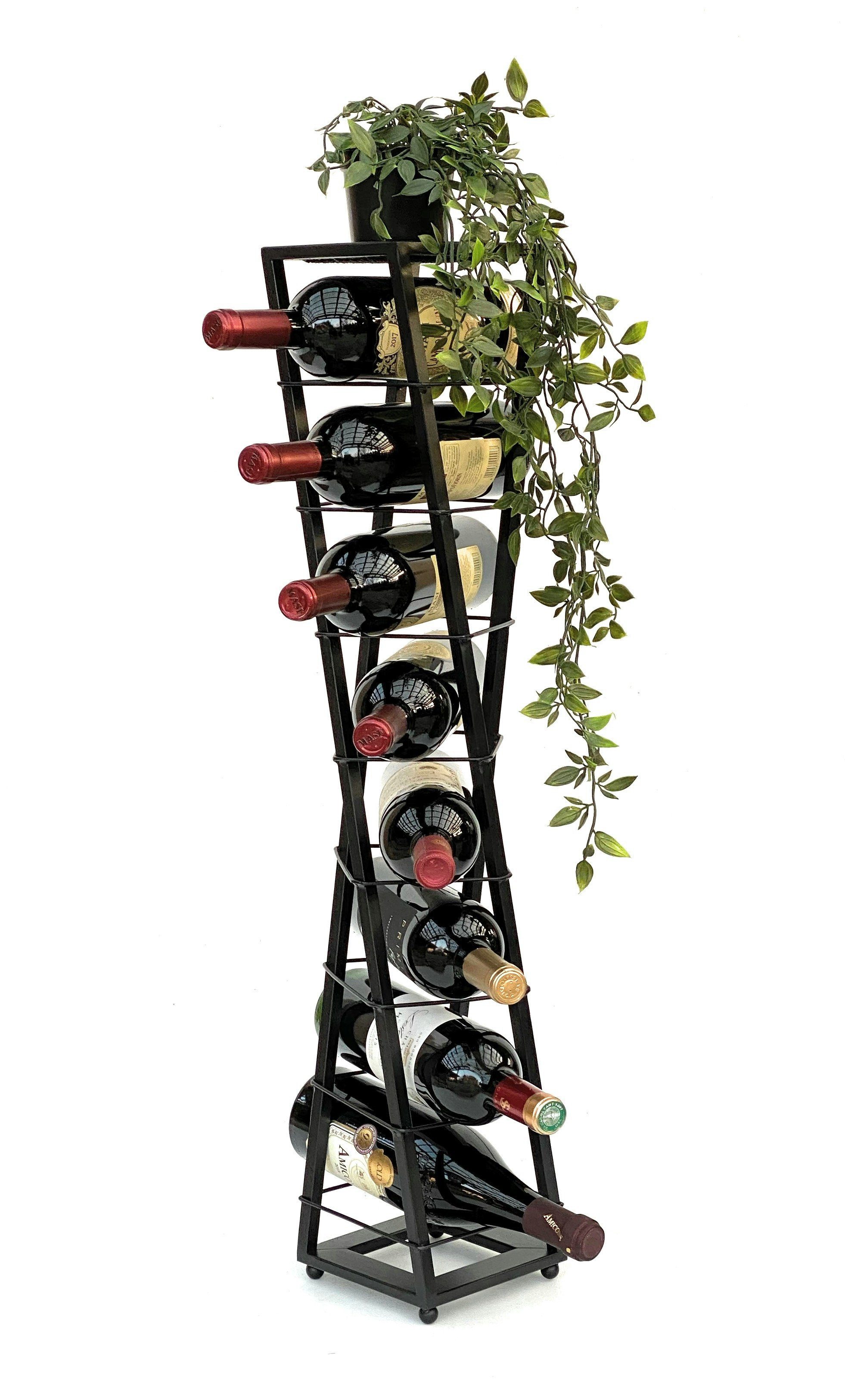 DanDiBo Weinregal Design Weinregal Metall Schwarz Blumensäule Esperanza 80 cm Flaschenregal Stehend Flaschenständer Flaschenhalter Schwarz Blumenständer, auch als Rankhilfe nutzbar