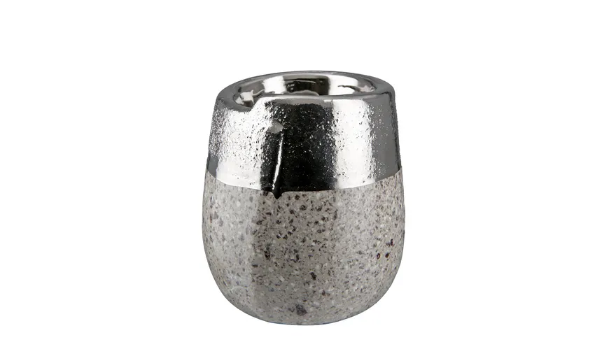 GILDE Keramik Teelichthalter Marmo H=9cm silber, grau