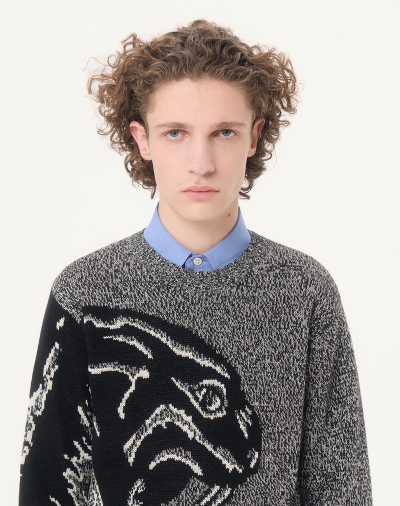 Valentino bomulds- og Mouliné-uldtrøje med panterjacquard