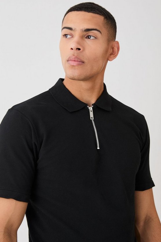 Slim-Fit Pique Poloshirt mit 1/4 Reißverschluss