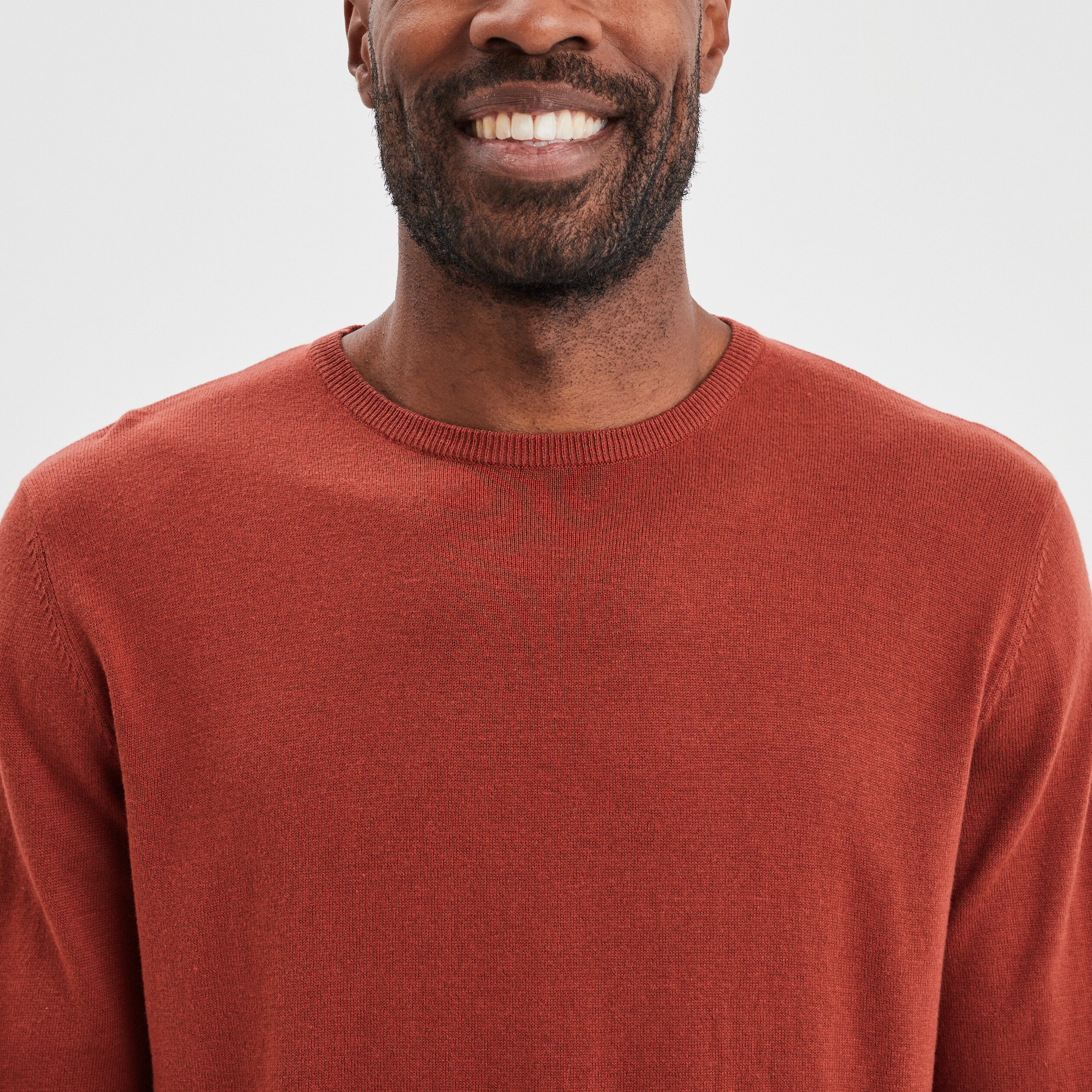 Pull droit col rond marron cognac homme | La Halle