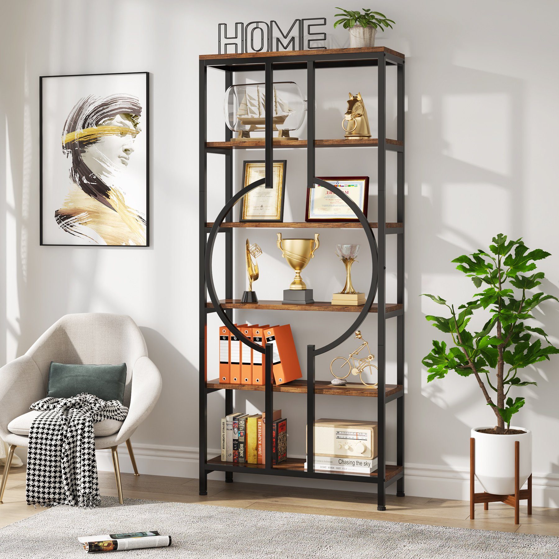 Tribesigns Bücherregal Bücherregal, industrielles 6-stöckige Etagere-Bücherregal, freistehend