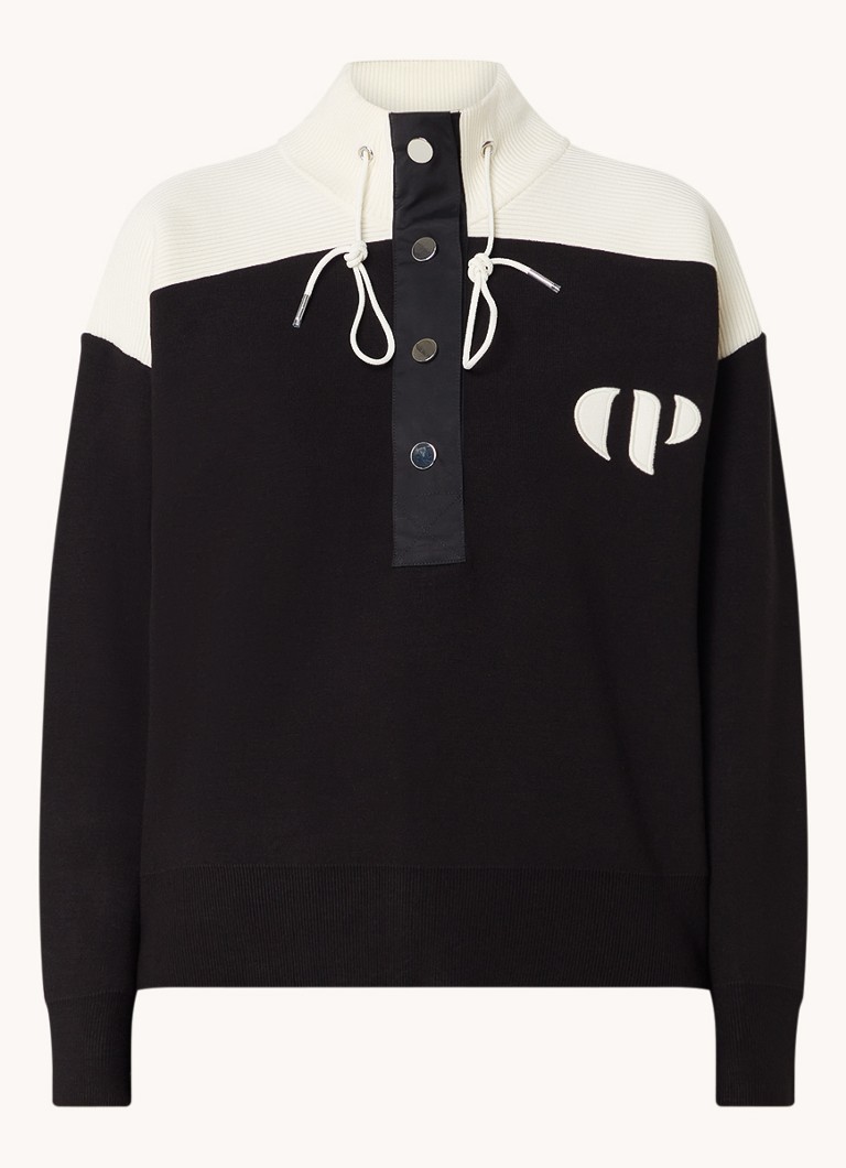 Puloverul minimalist tricotat fin de Claudie Pierlot are o închidere cu fermoar pe jumătate și logo brodat.
