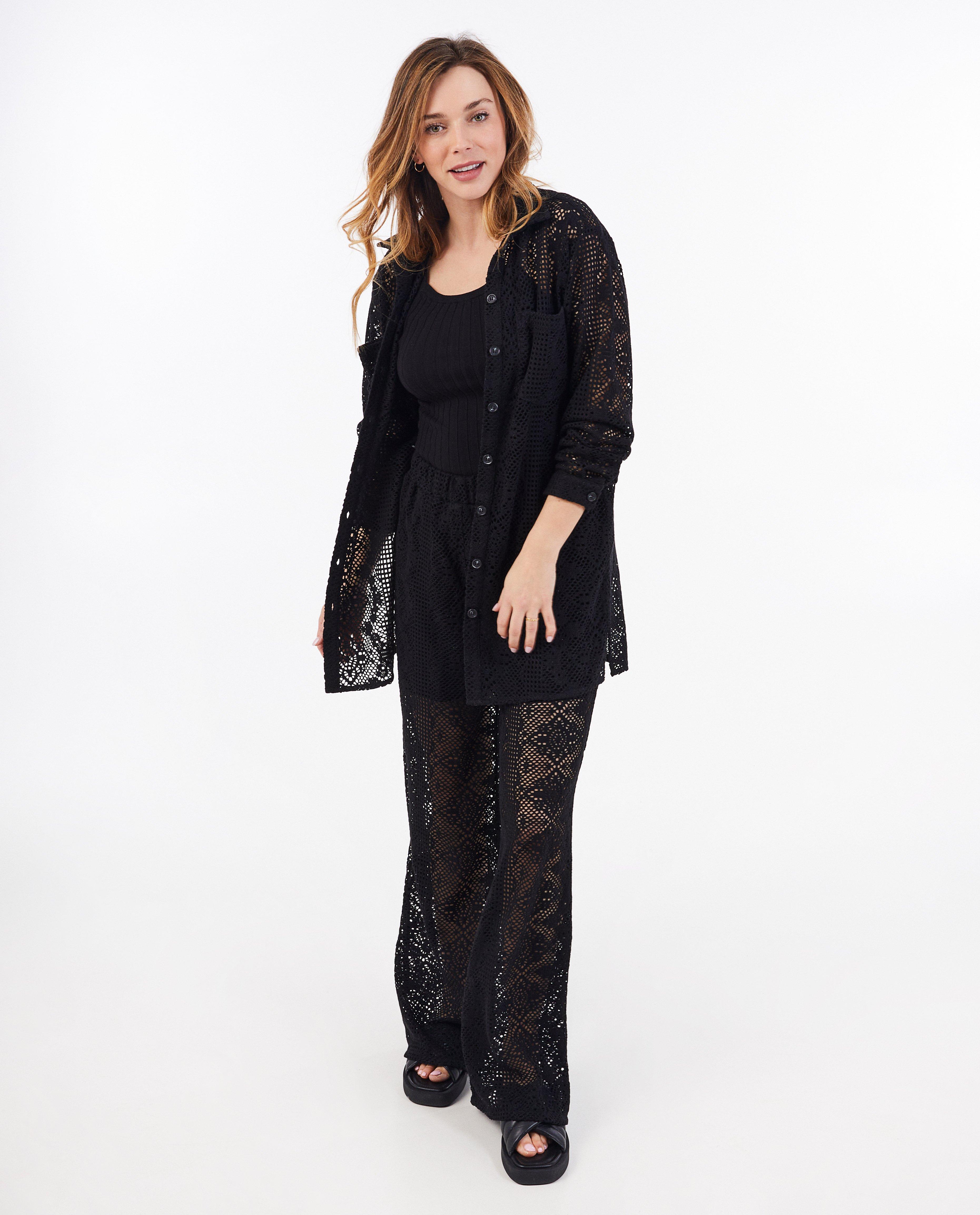 Pantaloni Sora cu croșetat negru