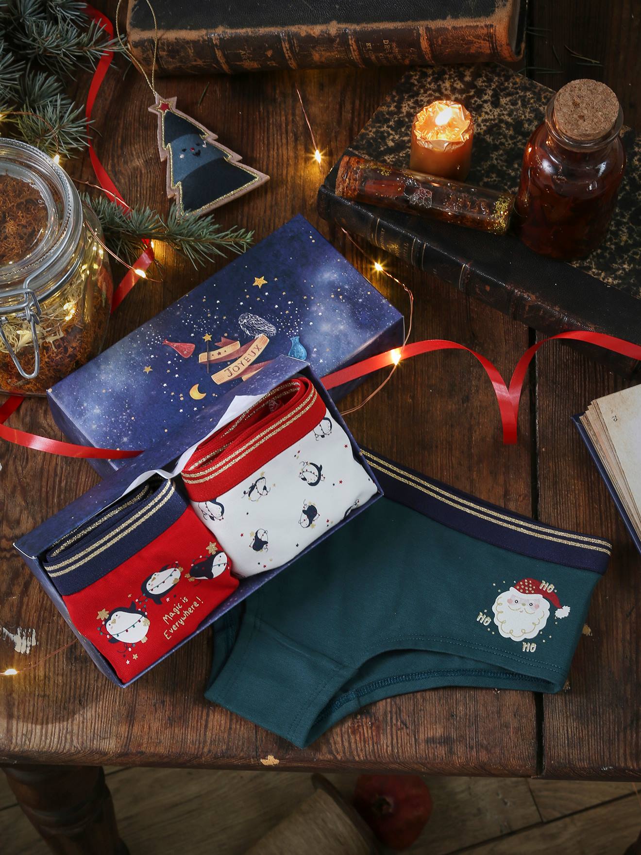 Lot de 3 shorties Noël fille rouge