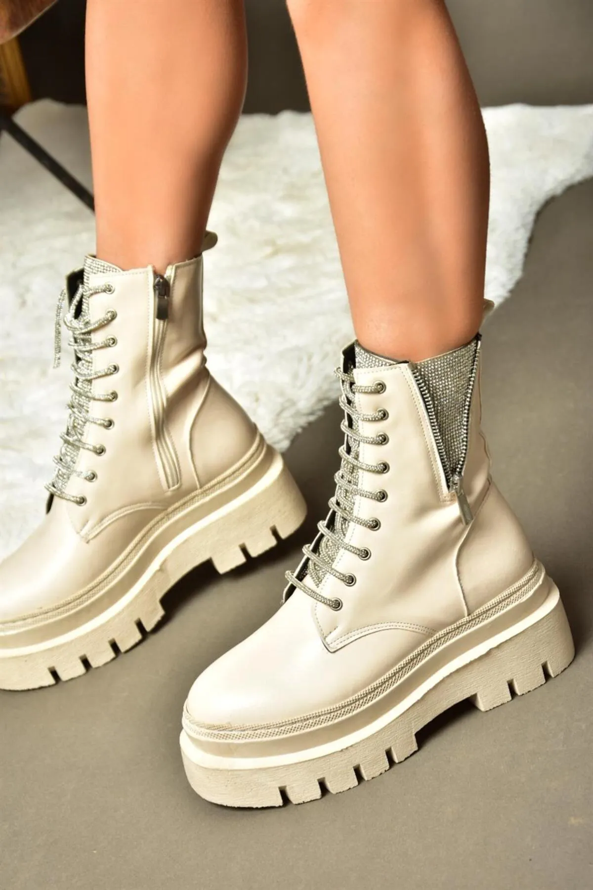 Fox Shoes  R726659009 Damen-Schnürstiefel in Beige Stone