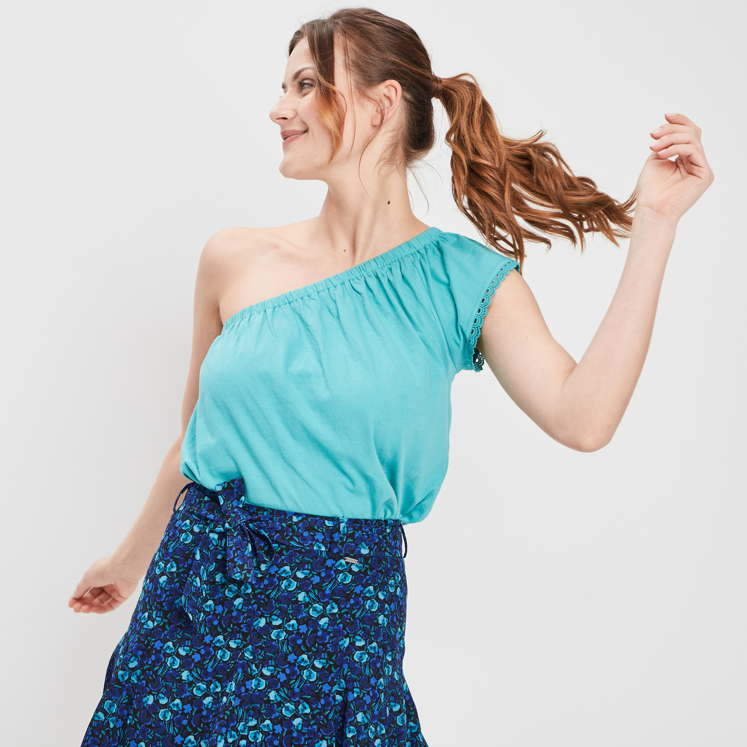 Débardeur asymétrique vert turquoise femme | La Halle