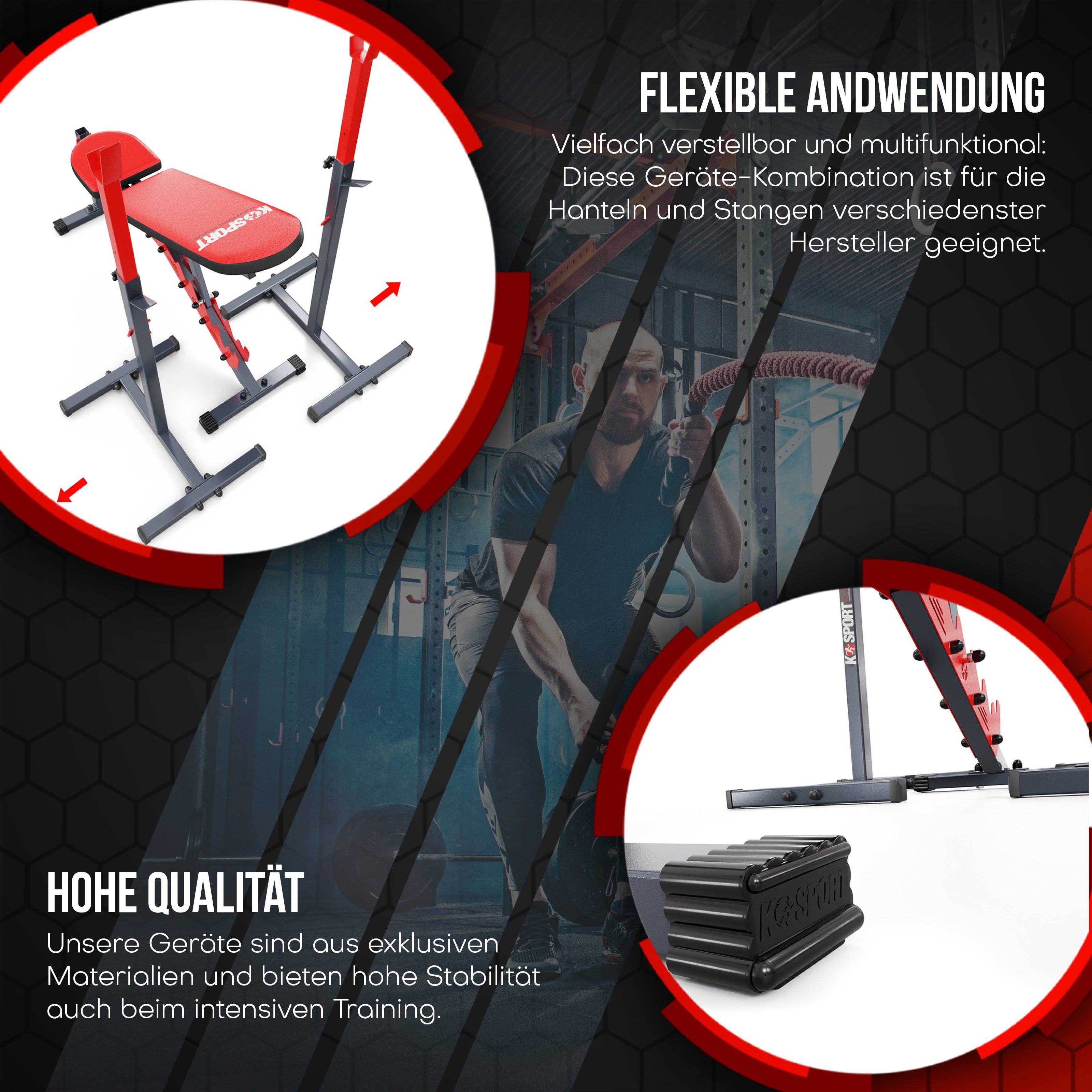 K-SPORT Trainingsbank Hantelständer (2 Stk) mit Hanteltrainingsbank, Made in EU!