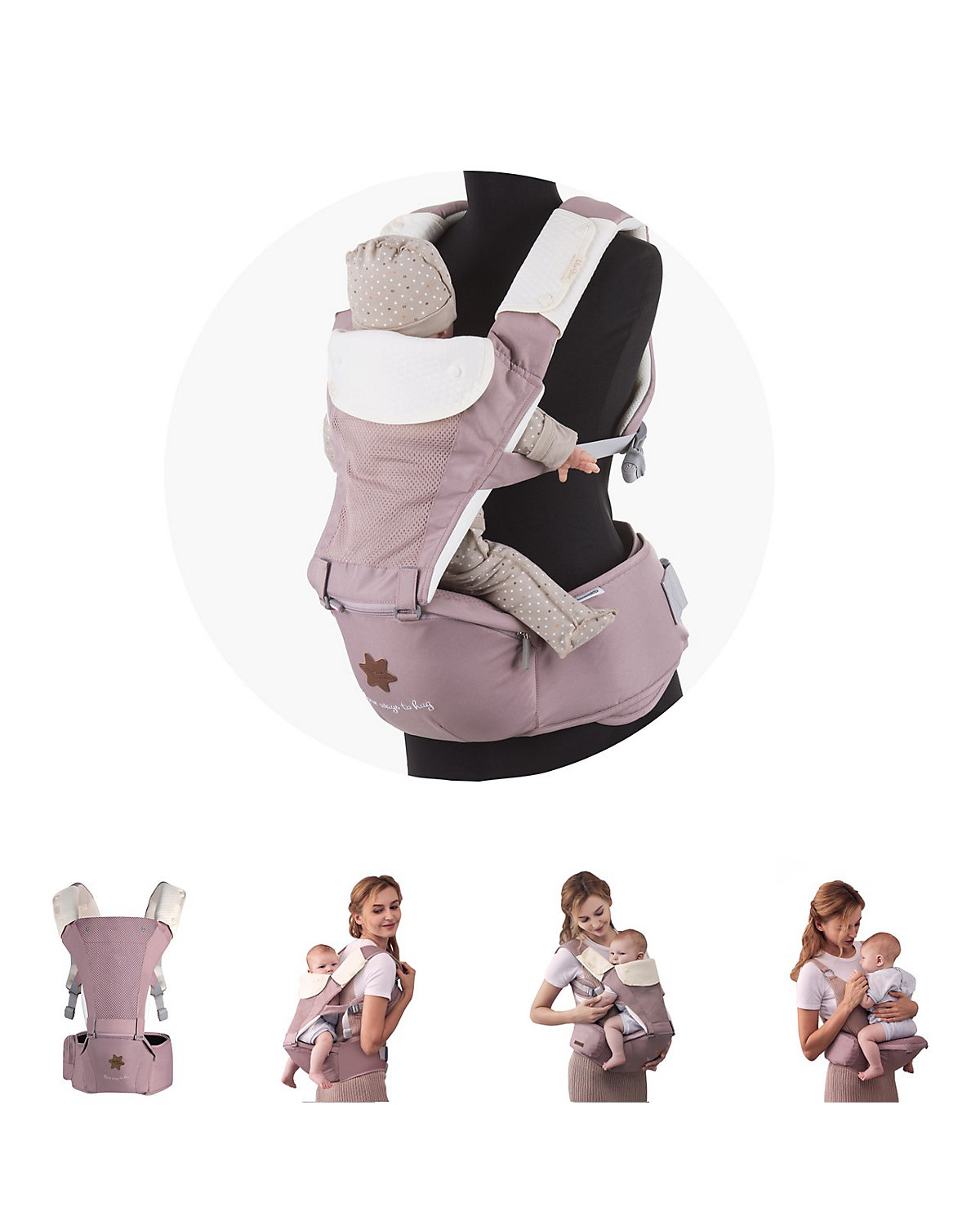 Babytrage Hip Star 3 in 1 Bauch- und Rückentrage Hüftsitz ab 4 Monaten Babytragen