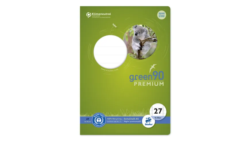 Ursus Green Premium Heft A5 16 Blatt Lineatur 27 - 9mm liniert mit Randlinien