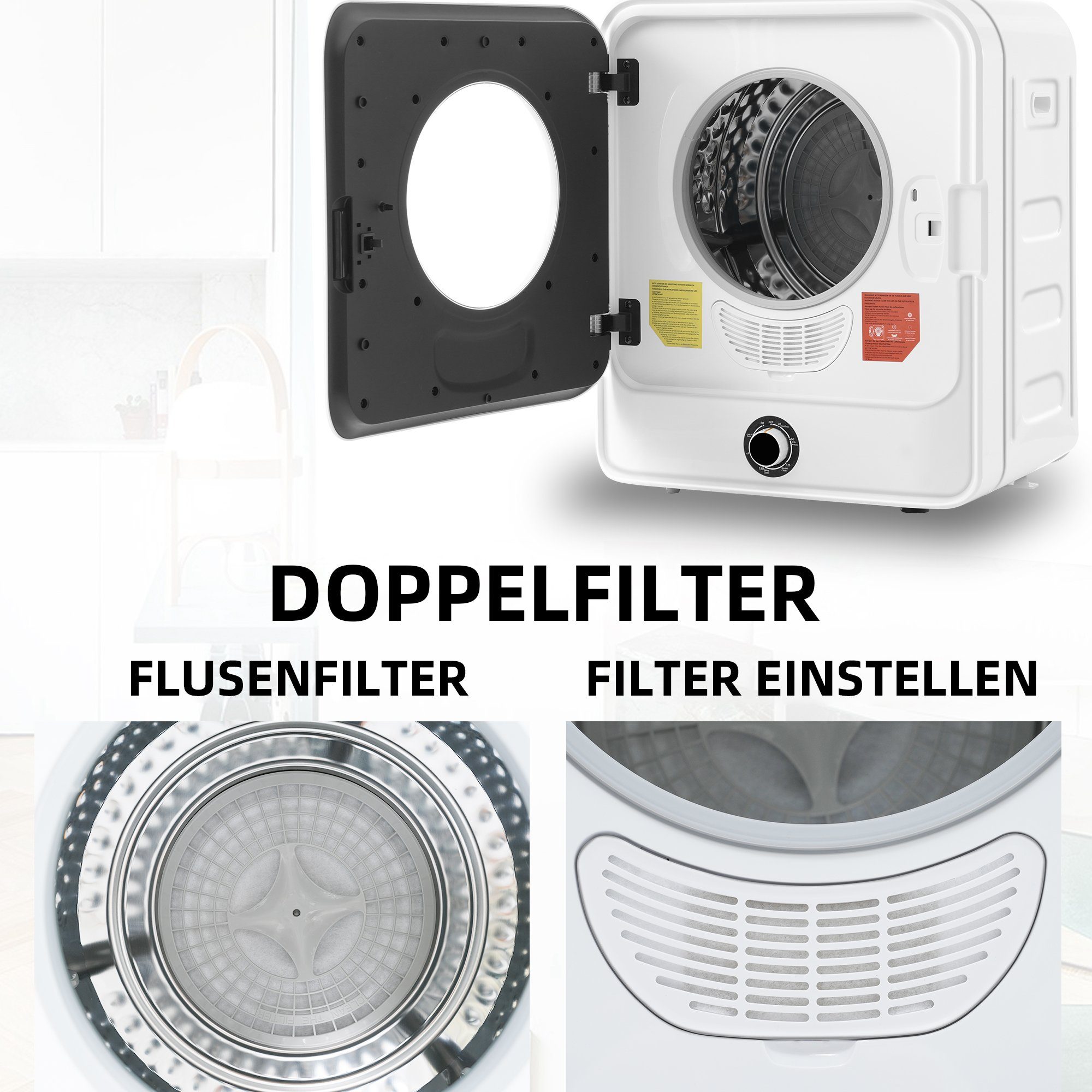 GLIESE Ablufttrockner 830W Edelstahl Trockner, 3 kg