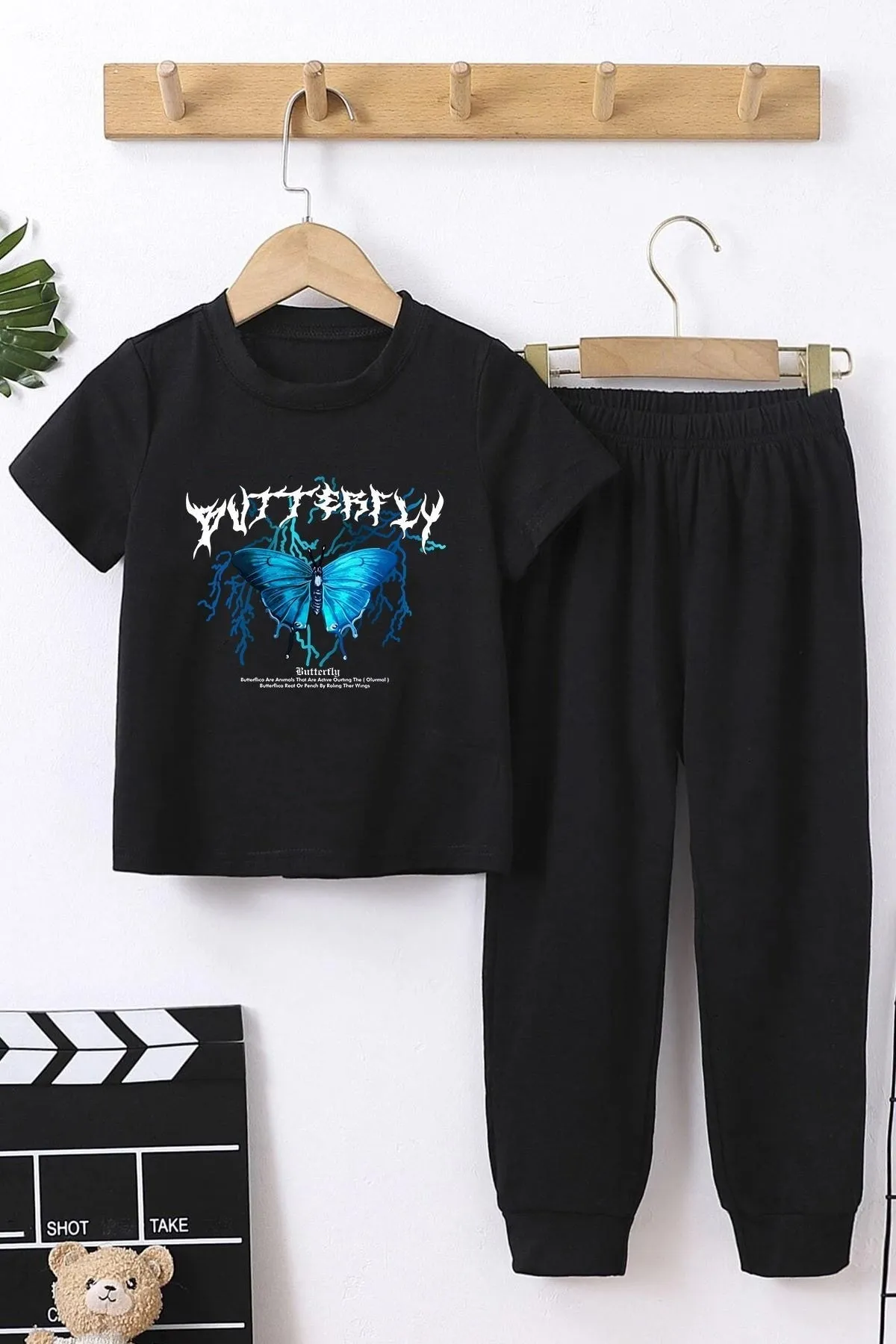 uyguntarz  Blaues Schmetterlings-Unterteil für Kinder – Top-Trainingsanzug-Set