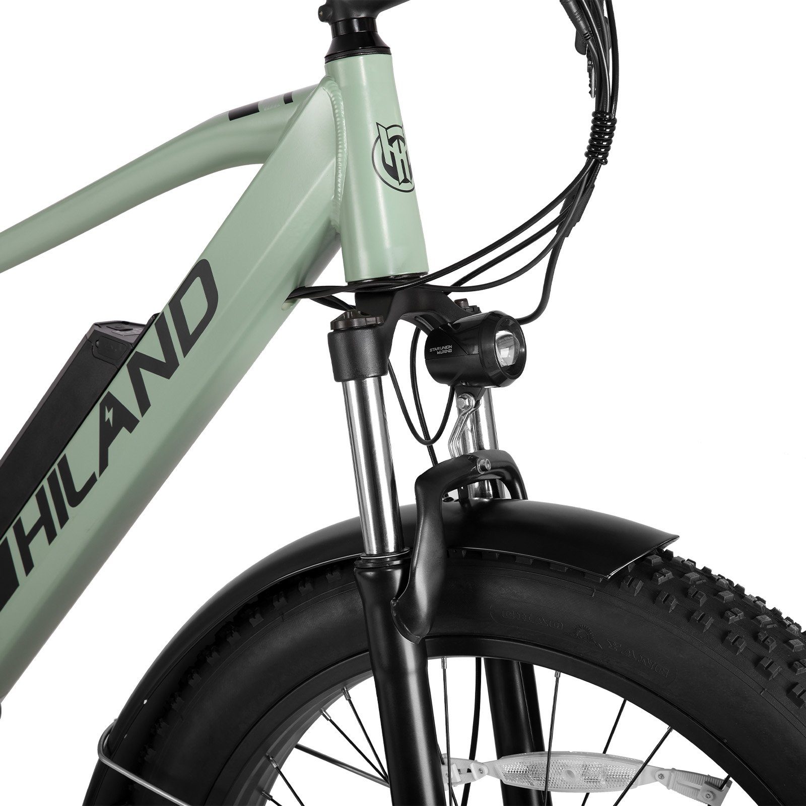 HILAND E-Bike 26 Zoll E-mountainbike,4.0 Fat Tire,Samsung 12.8AH Akku,LCD Display, 7 Gang Shimano Tourney Schaltwerk, Kettenschaltung, Heckmotor, 614,40 Wh Akku, (Set, mit werkzeung, mit beleuchtungsset, mit Schutzblech Set), Elektrofahrrad für Damen