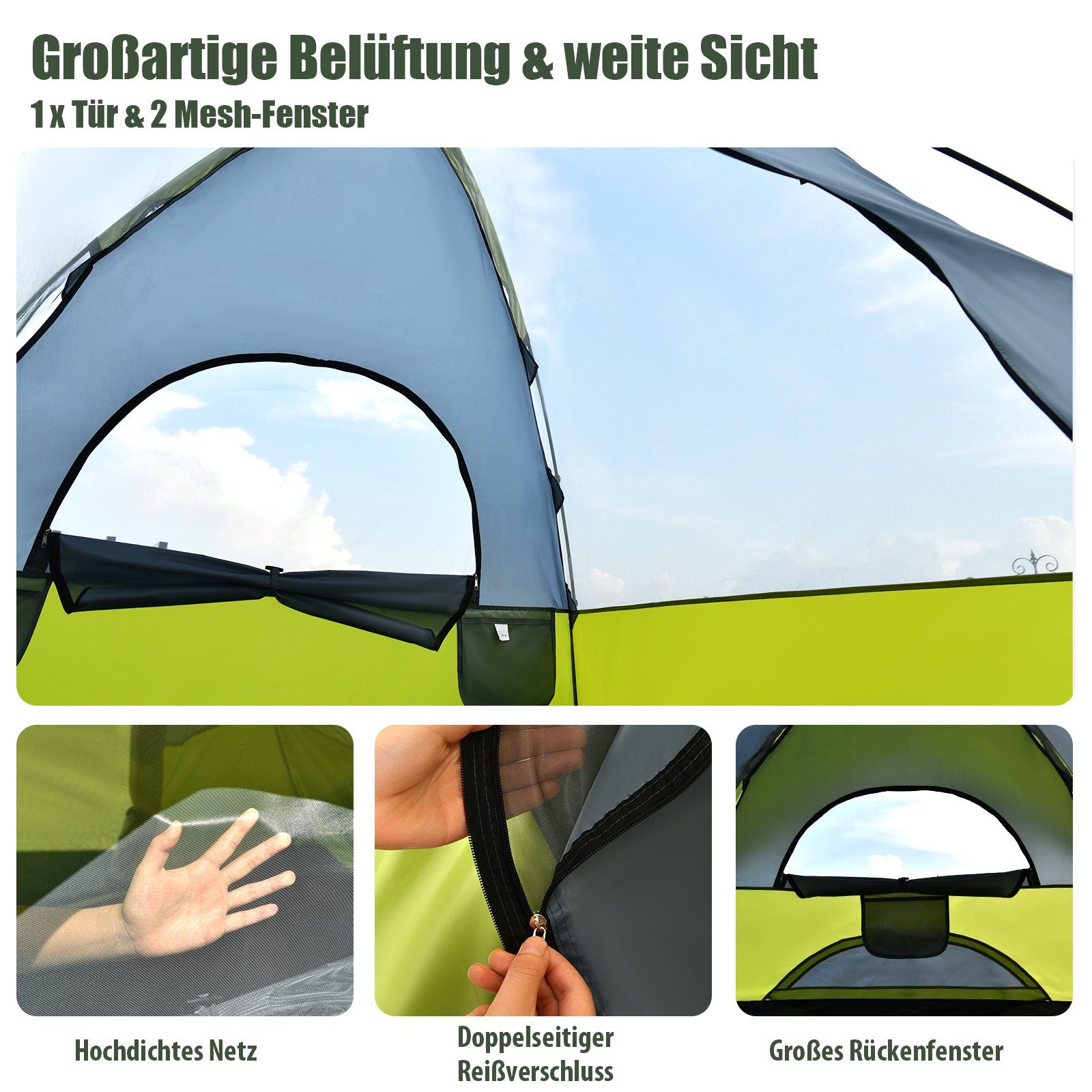 COSTWAY Kuppelzelt Campingzelt, Personen: 2, Doppelschicht, mit Regenverdeck