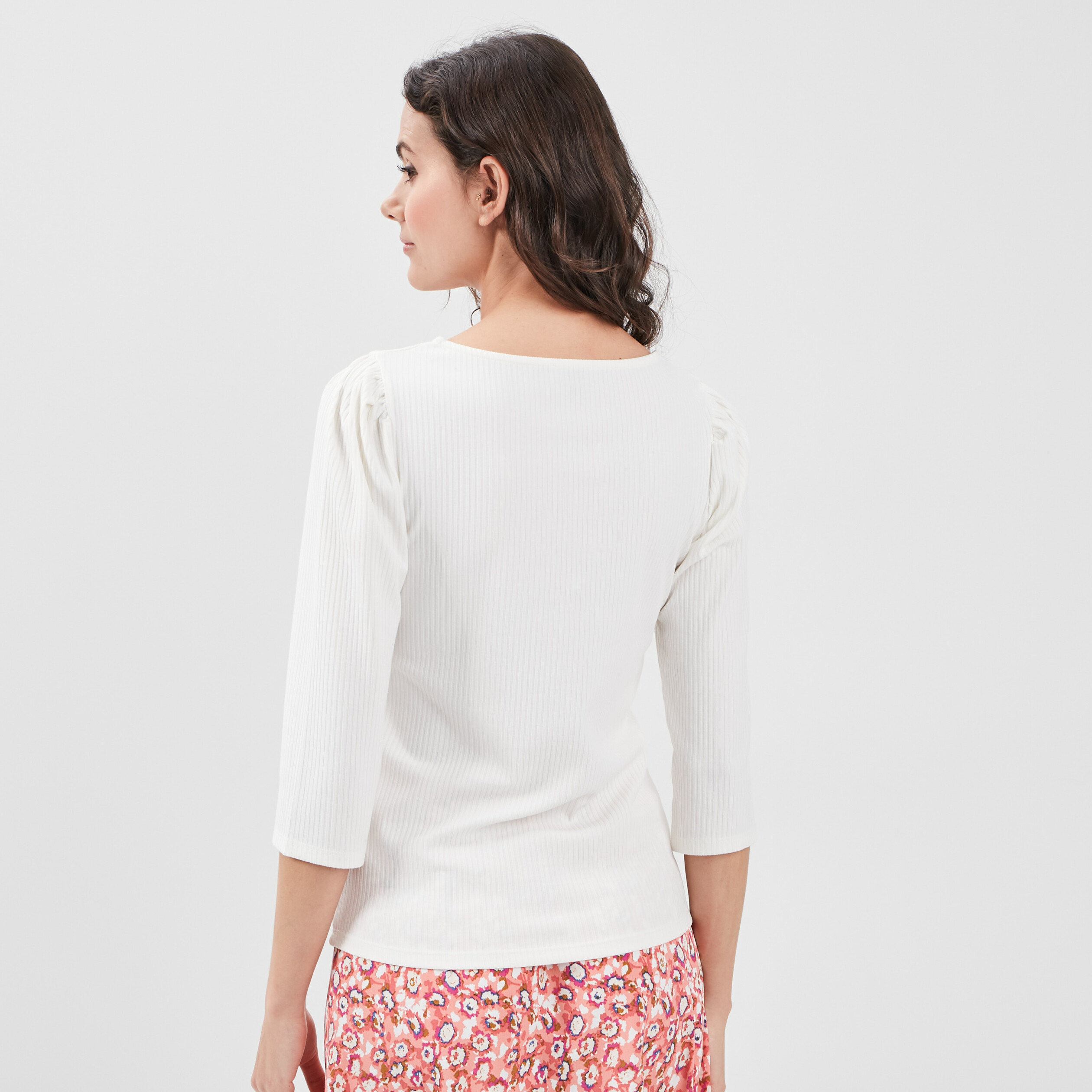T-shirt manches 3 4 ivoire femme | La Halle