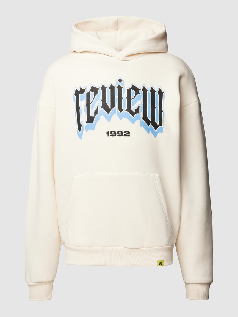 Hoodie mit Label-Print in ecru