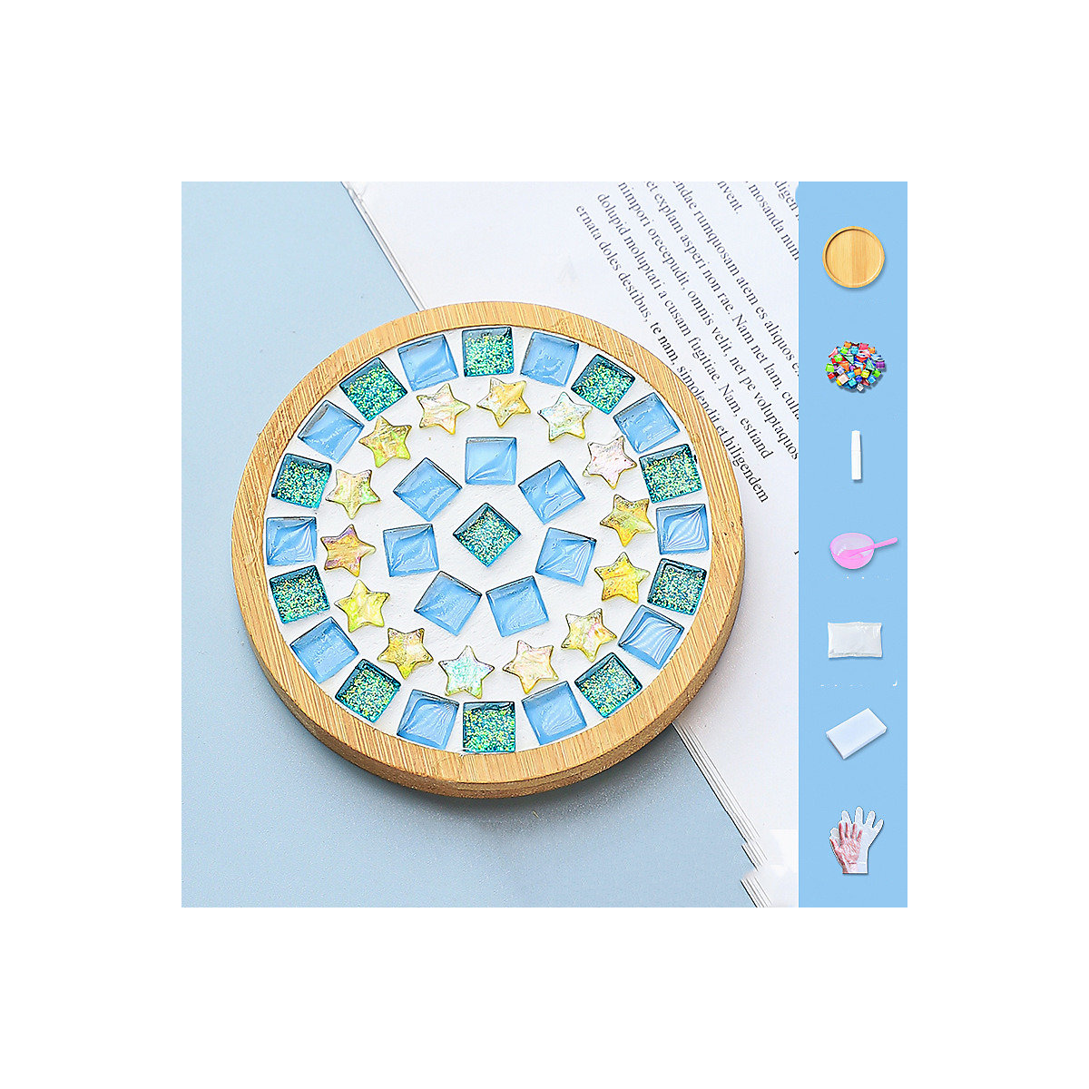 Mosaik-DIY-Untersetzer, kreatives handgefertigtes Materialpaket Eltern-Kind-Aktivitätscollage-Spielzeug für Kinder Deko-Bastelsets