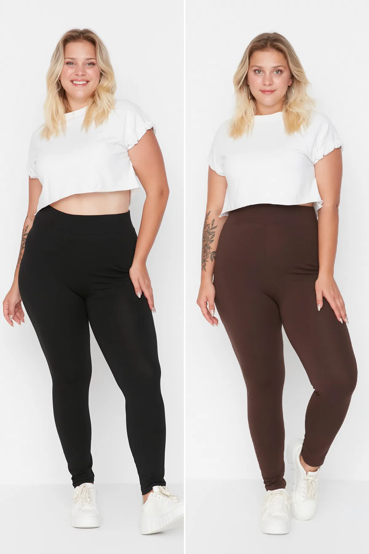 Trendyol Curve  Schwarz-braune 2er-Pack Strickstrumpfhosen TBSSS22TA0057