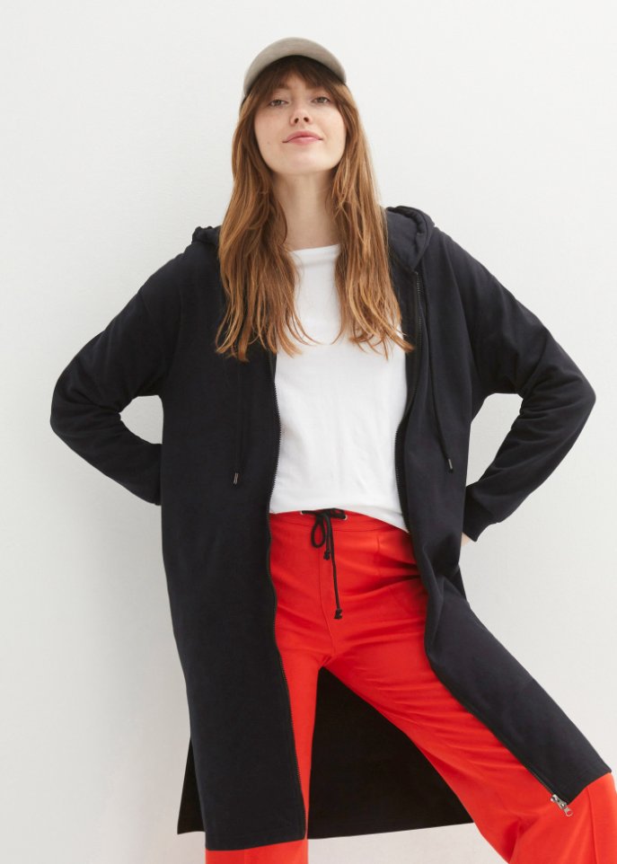 Extra lange Sweatjacke mit Seitenschlitzen