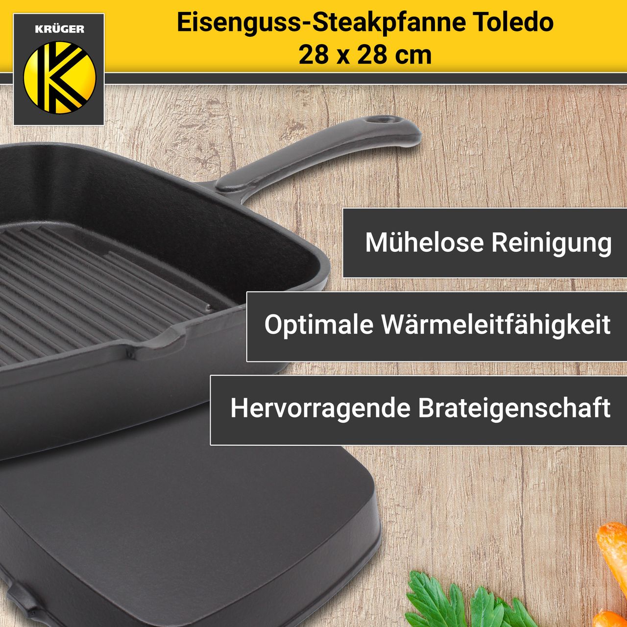 Karl Krüger Eisenguss Steakpfanne TOLEDO, 28 x 28 cm