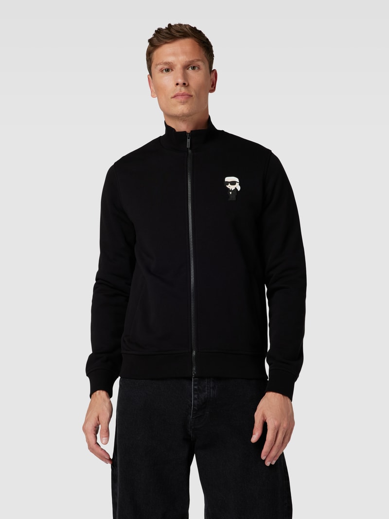 Sweatjacke mit Label-Patch in schwarz