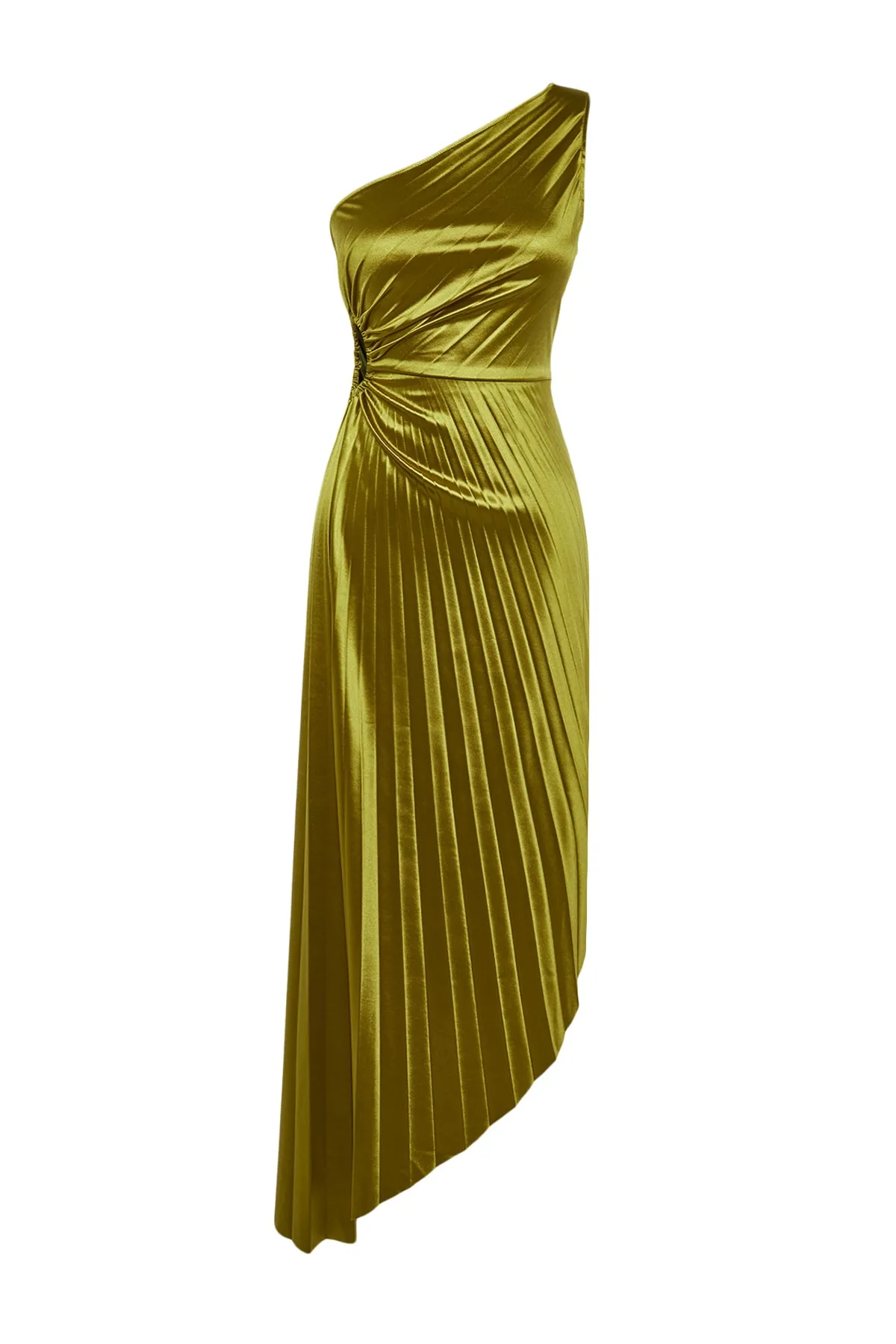 Trendyol Collection  Hellgrünes asymmetrisches Strick-Abendkleid aus Satin mit Faltendetails TPRSS23EL00557