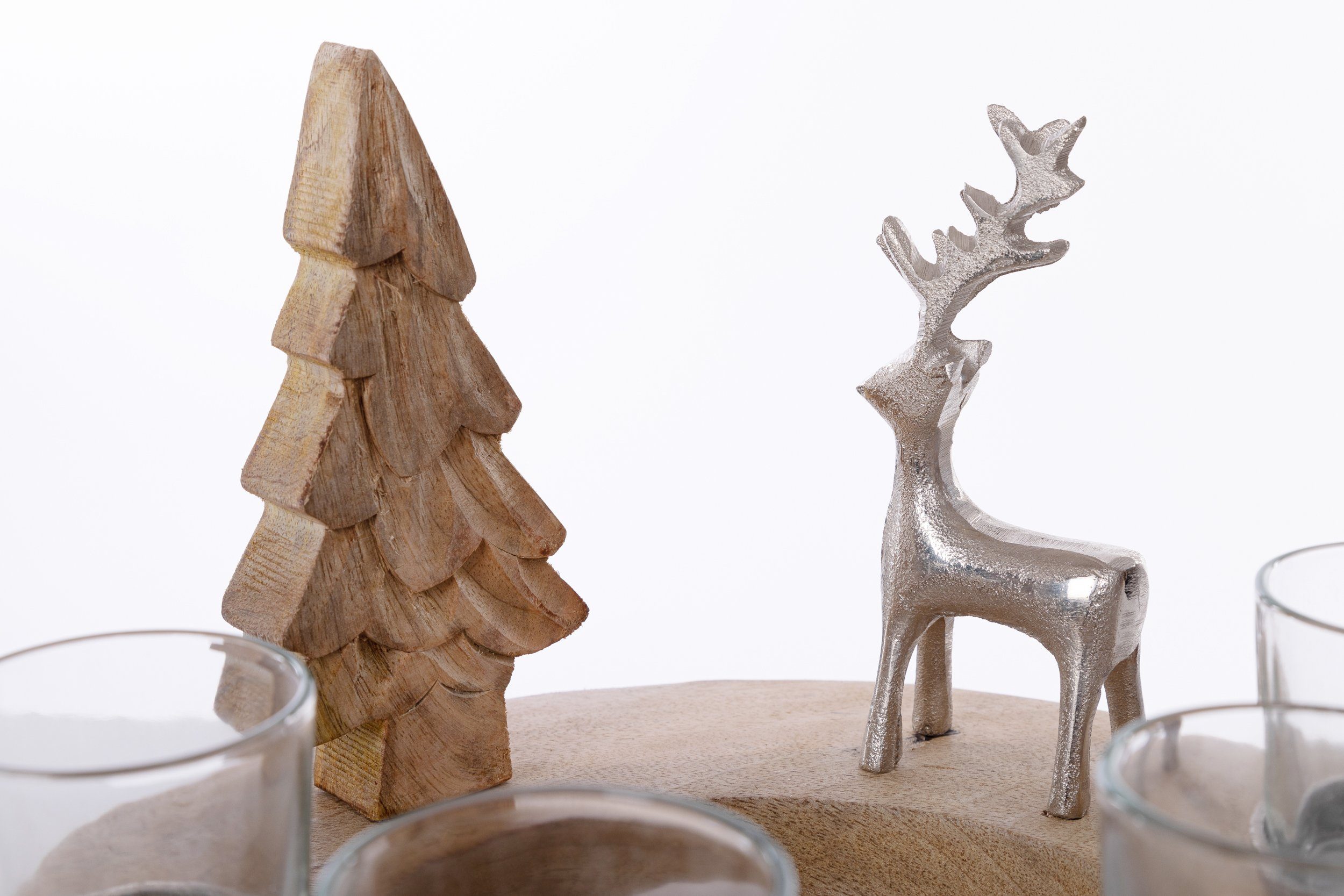 Wohnando Dekokranz Weihnachtskranz aus Holz mit 4 Teelichtern, auch als Adventskranz