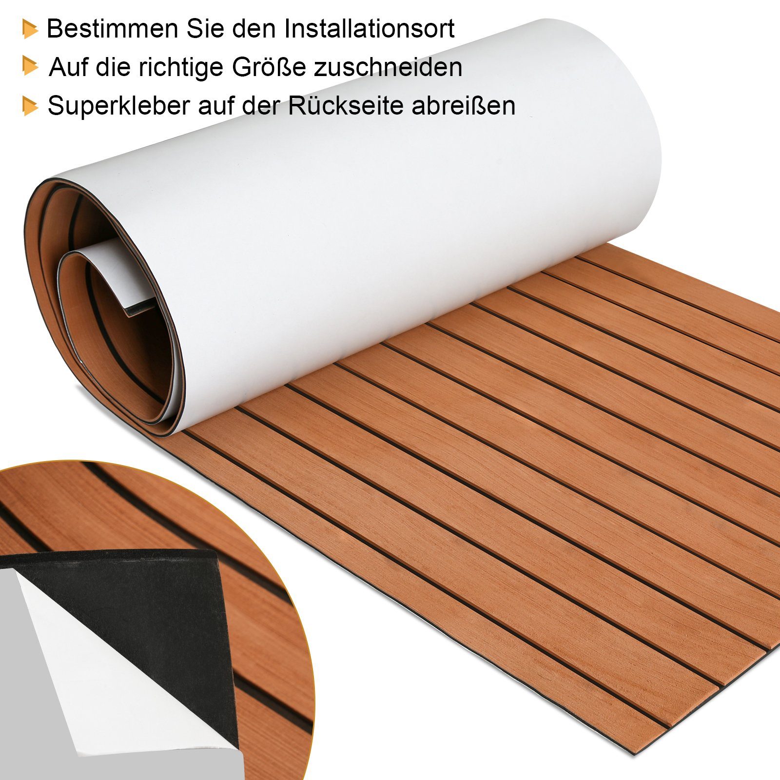 TolleTour Bodenmatte Bodenbelag Matte Marine Teak EVA Schaum Deck Teppich Yacht 240x60/90cm