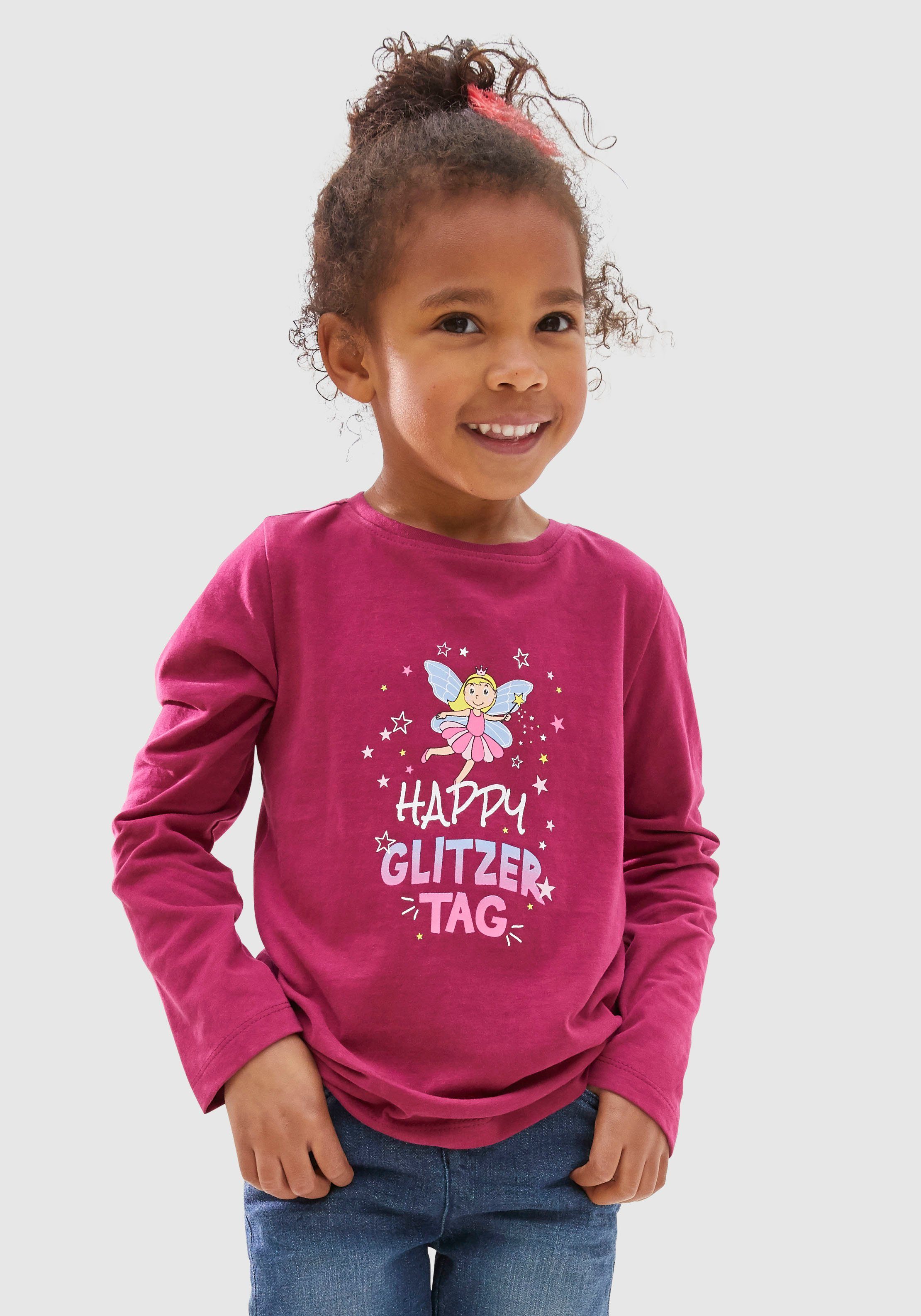 KIDSWORLD Langarmshirt Happy Glitzer Tag Elfen Druck