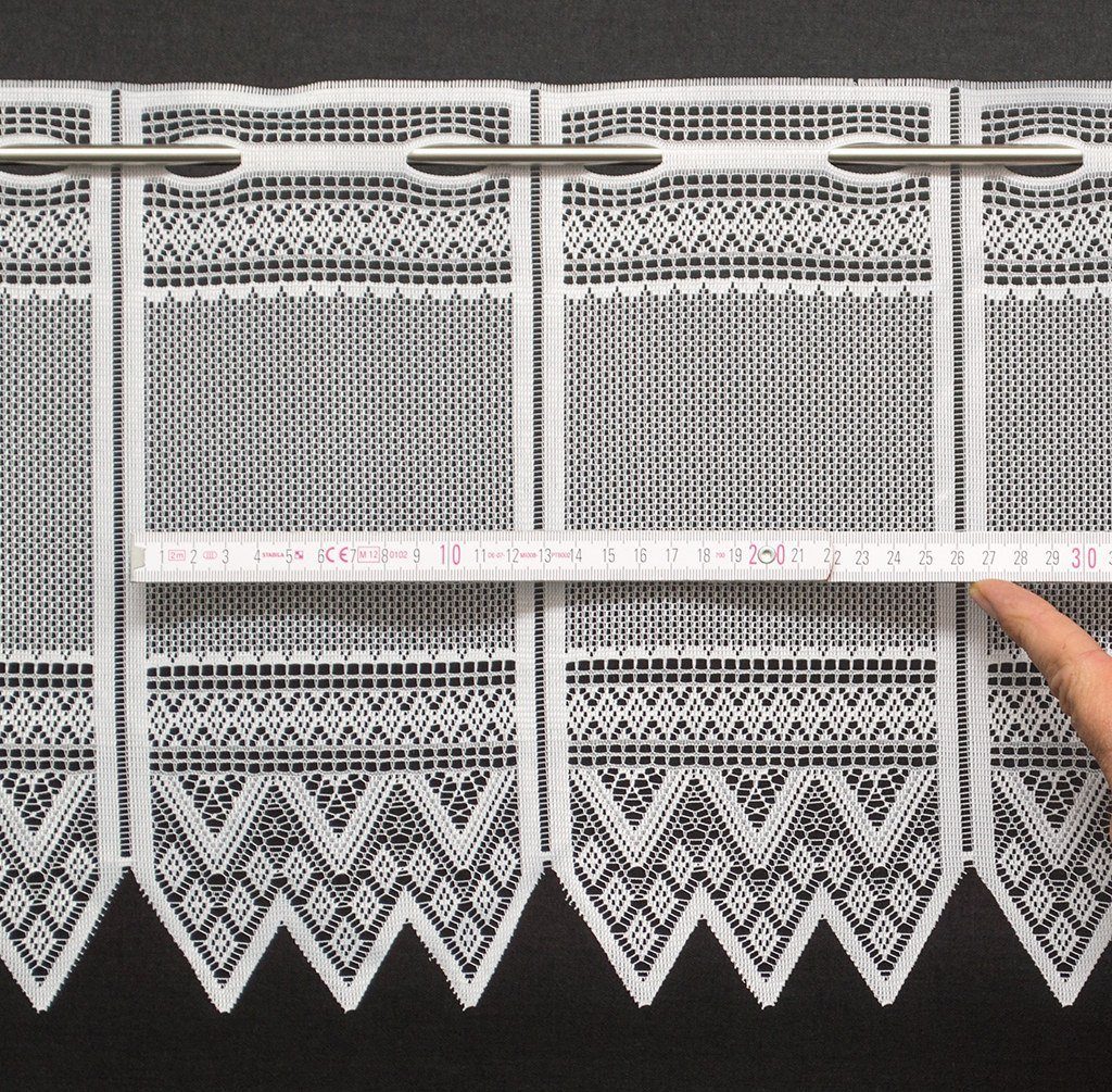 Scheibengardine nach Maß Jacquard grafisch, Gardinen Kranzusch, Stangendurchzug (1 St), transparent, Kurzgardine, Stablöcher, transparent, verschiedene Höhen und Breiten